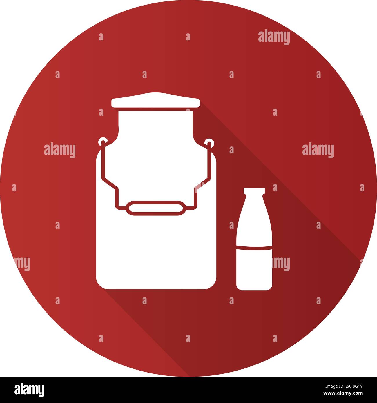 Milk can and bottle flat design long shadow glyph icon. Dairy farm