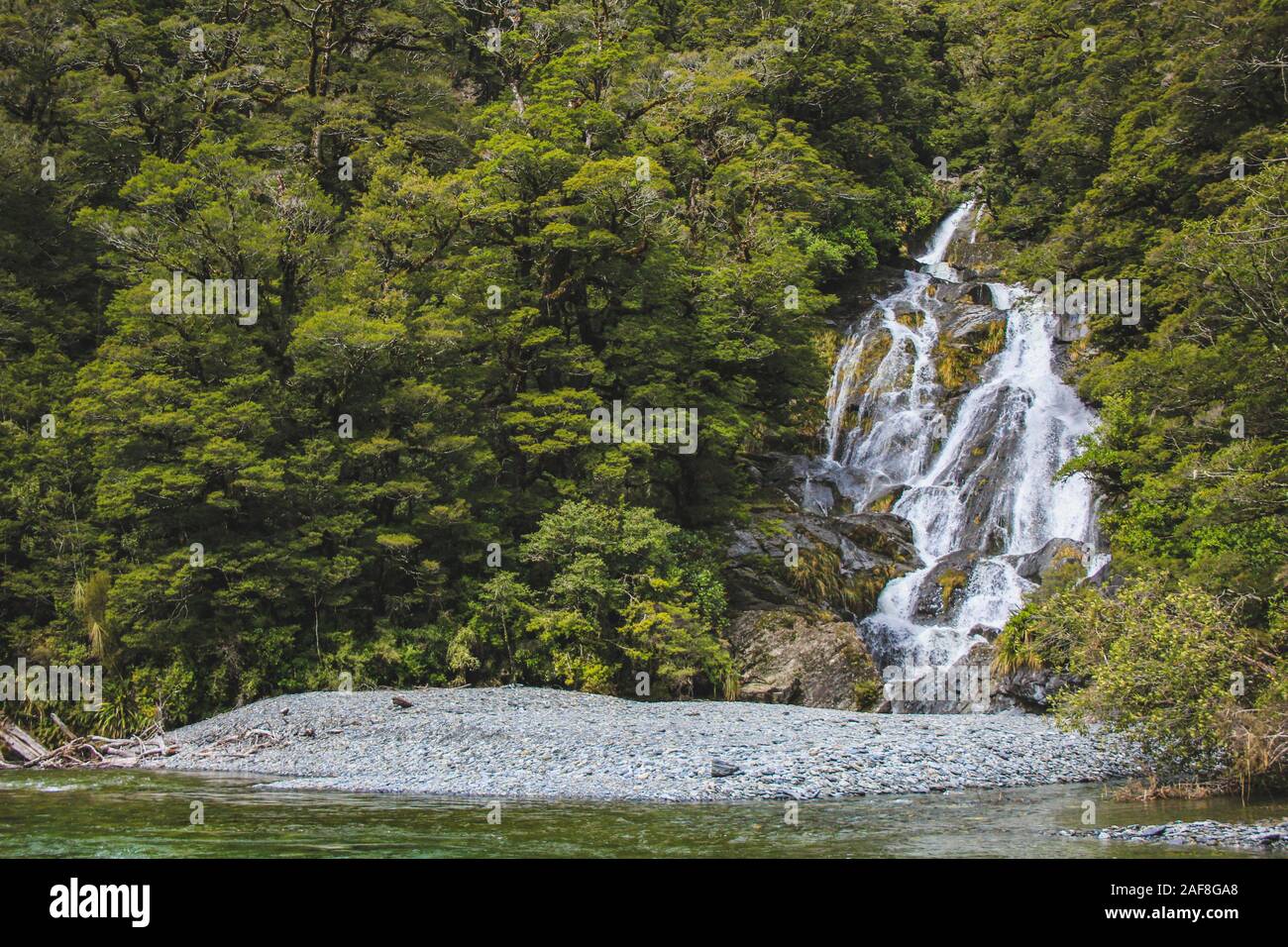 Fantail Falls, picturesque waterfall in Mount Aspiring National Park, South Island, New Zealand Stock Photo