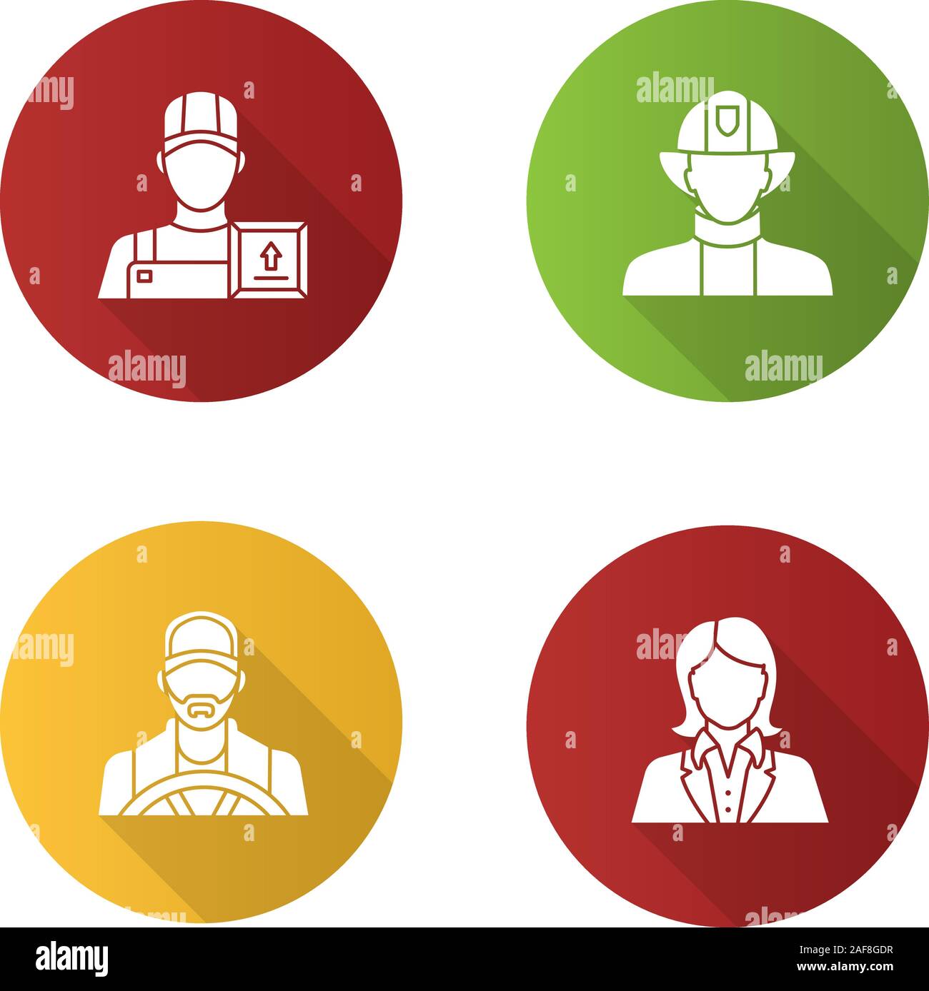 Professions flat design long shadow glyph icon. Occupations. Firefighter,  loader man, secretary, office worker, driver. Vector silhouette  illustration Stock Vector Image & Art - Alamy