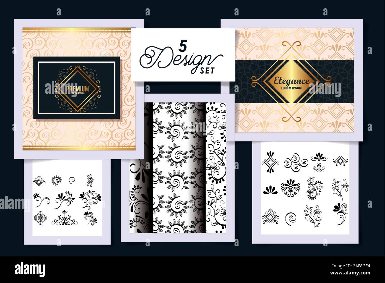 five designs of victorian frames and patterns geometric Stock Vector ...