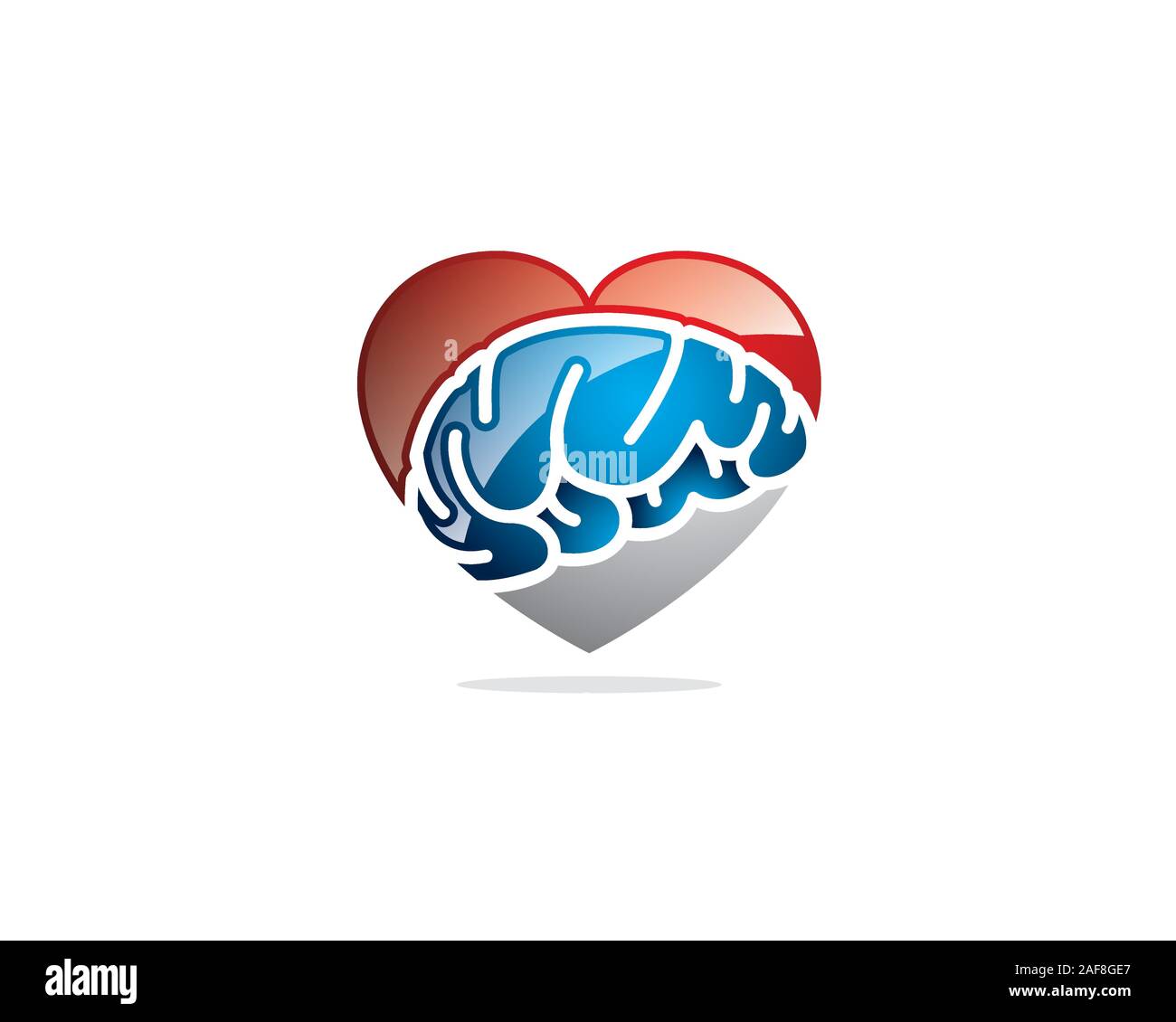 3d glossy heart love image filled with brain image Stock Vector
