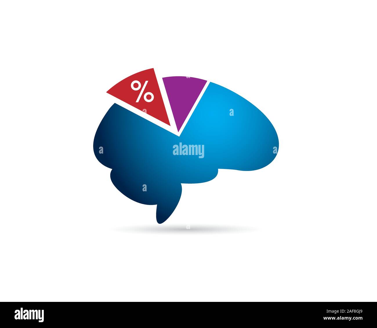blue brain with pie chart graph number percentage Stock Vector