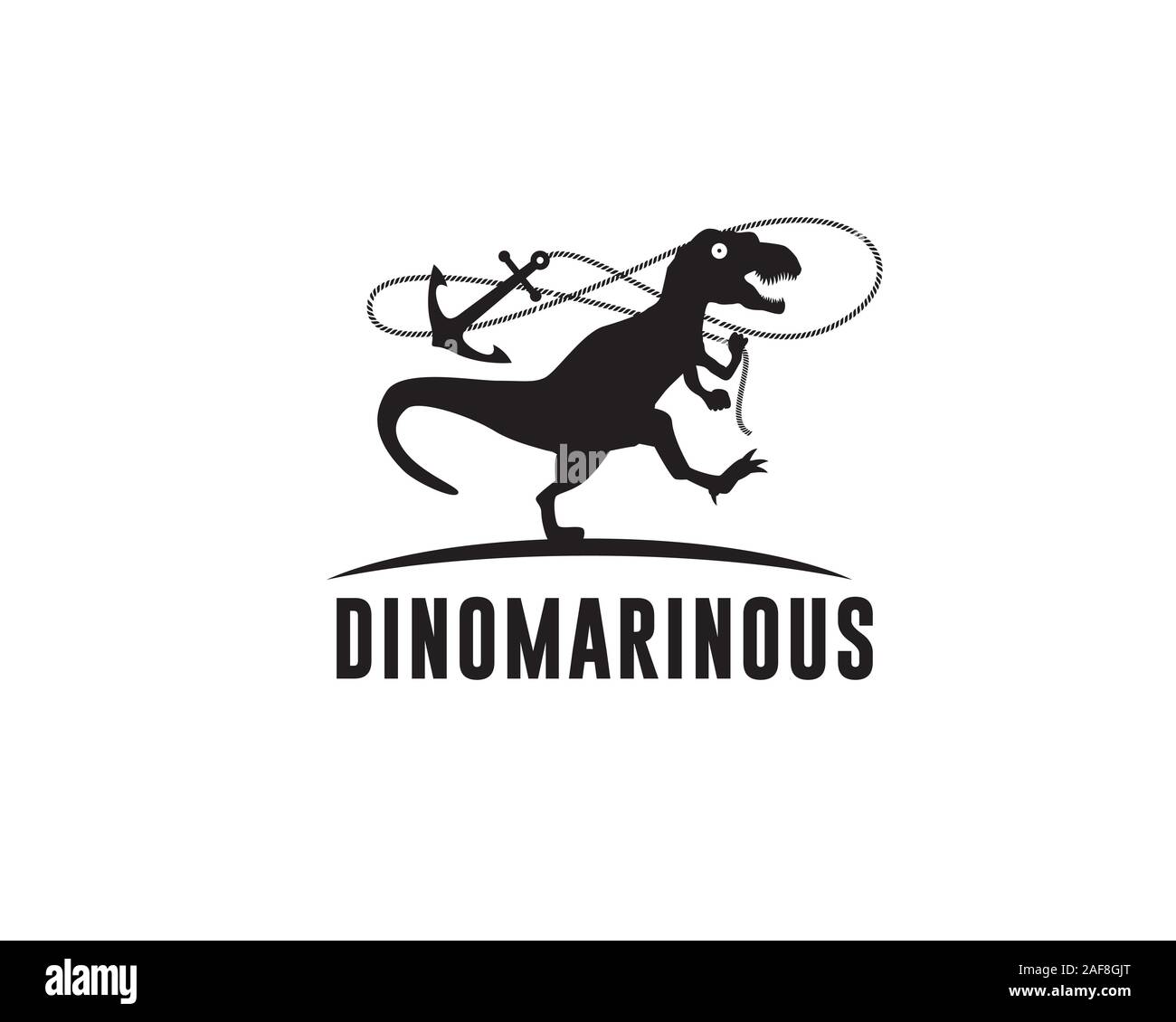 tyrannosaurus rex running chasing something and holding rope with anchor Stock Vector