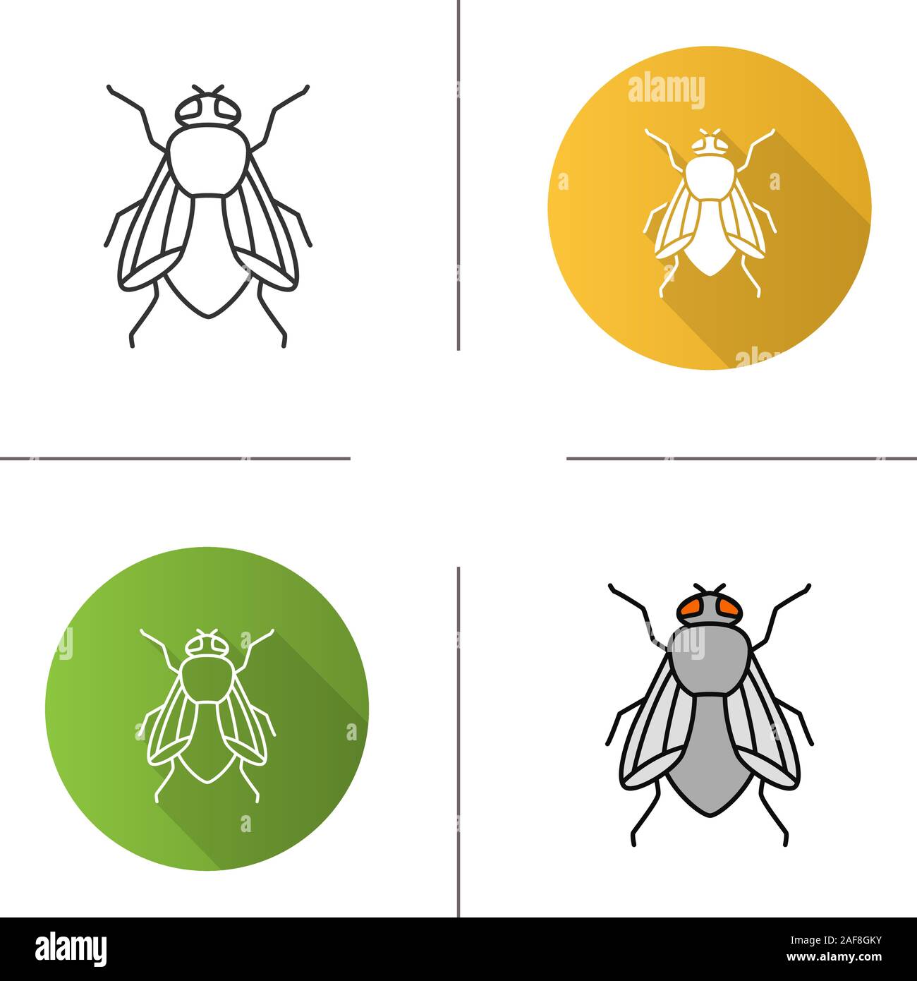 Housefly icon. Flat design, linear and color styles. Musca domestica ...