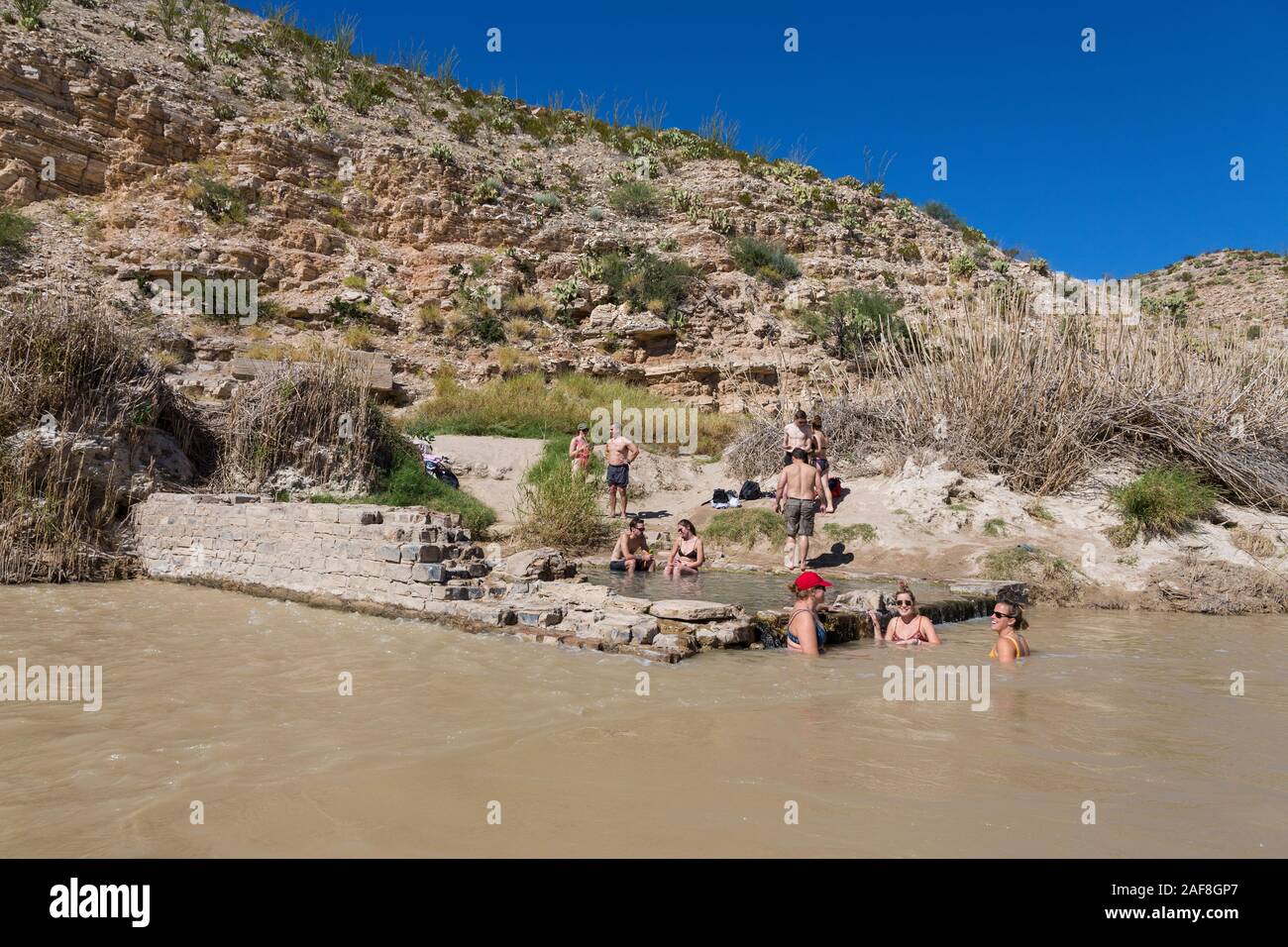 Big Bend National Park.  Bathers at Hot Springs, near Rio Grande Village. Stock Photo