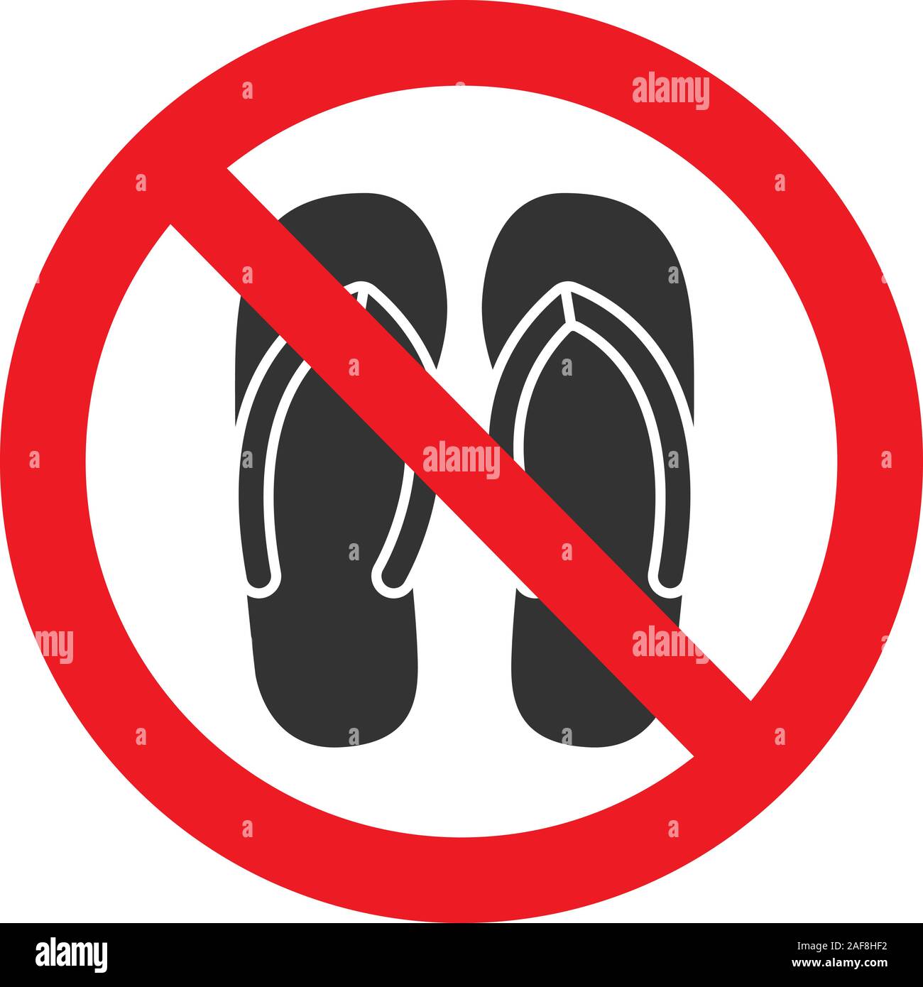 Forbidden sign with slippers glyph icon. No sandals, thongs or open ...