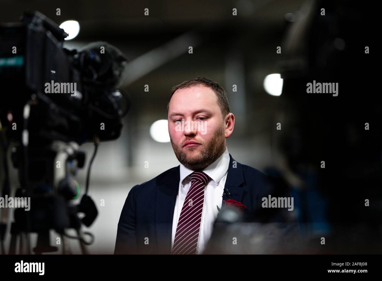 Edinburgh, Scotland, UK. 12th December 2019. Scottish LabourÕs Ian Murray MP  East waits before TV interview at Parliamentary General Election Count at the Royal Highland Centre in Edinburgh. Iain Masterton/Alamy Live News Stock Photo