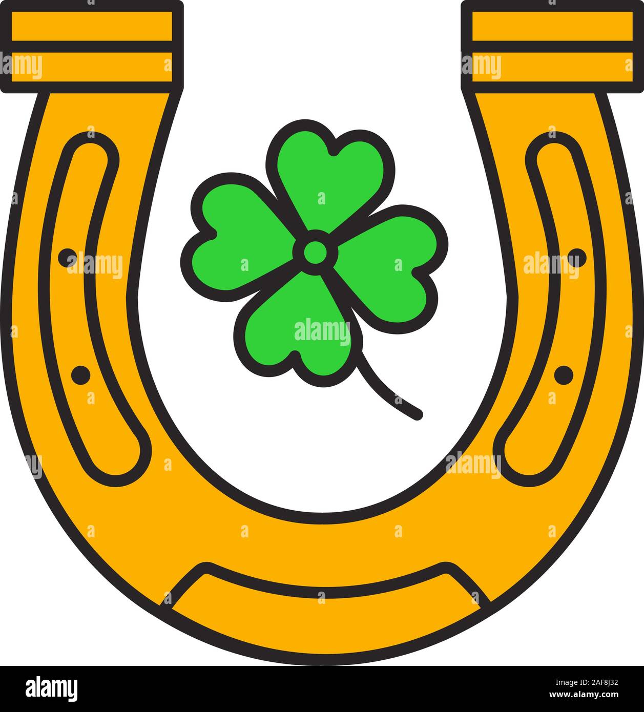 Horseshoe and four leaf clover color icon. Symbols of success and good