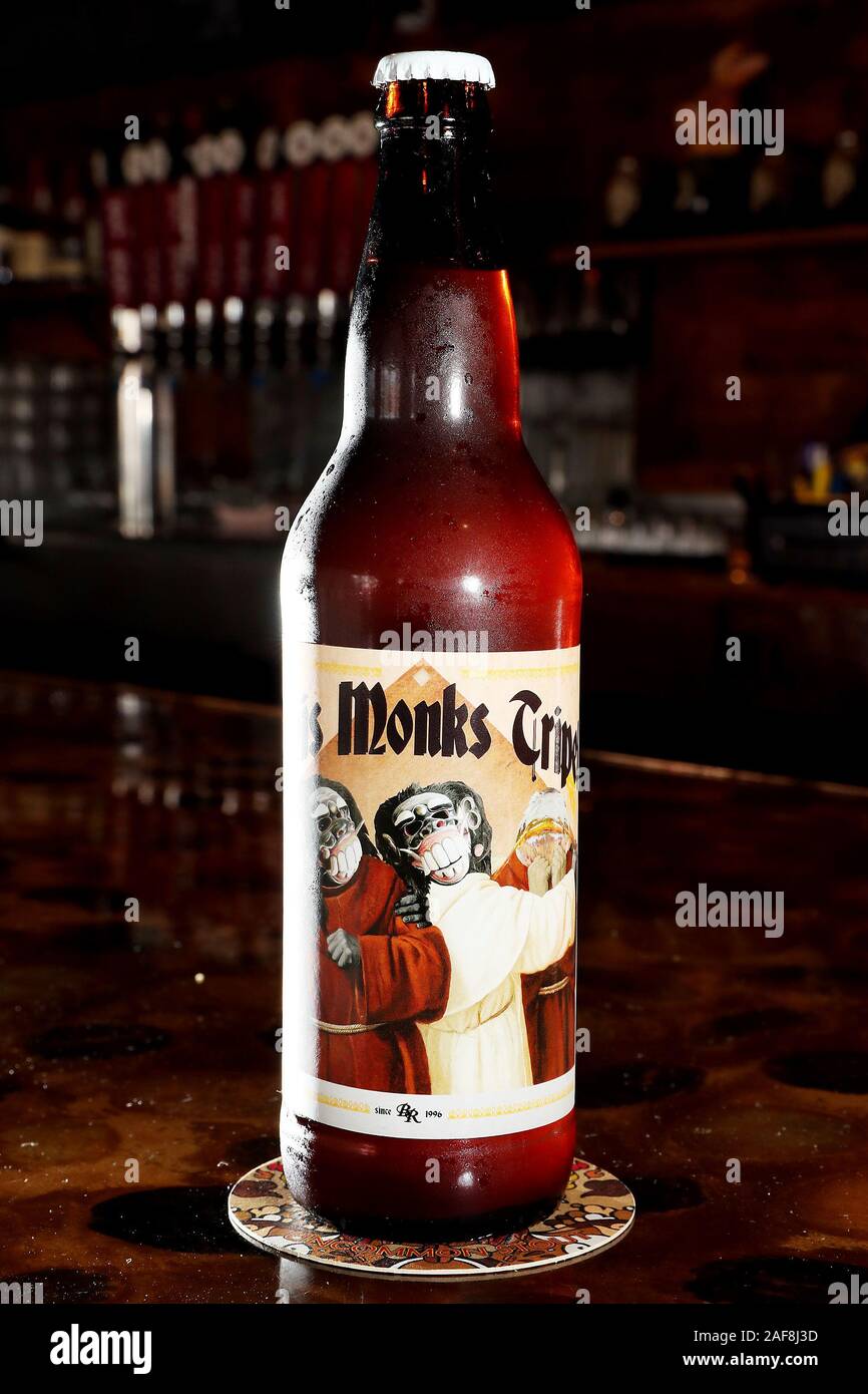 Rock Island, Iowa, USA. 13th Dec, 2019. Trois Monks Tripel at Bent River Brewery in Rock Island