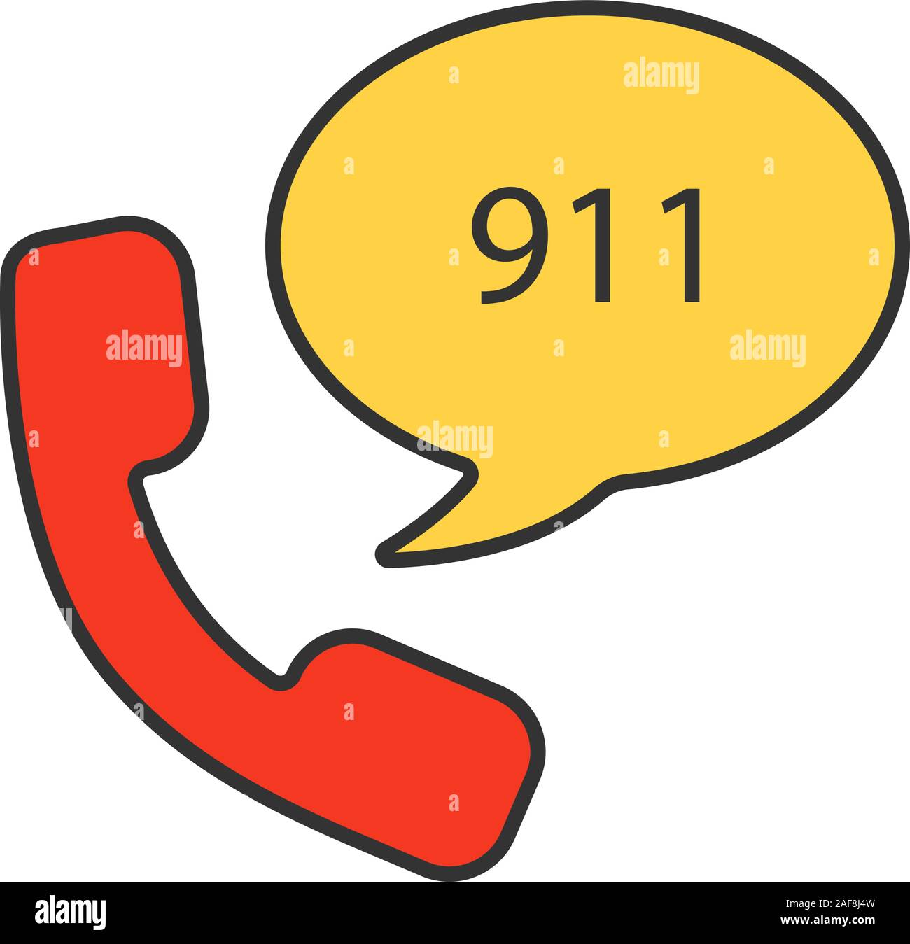 Emergency calling service color icon. Handset and speech bubble with