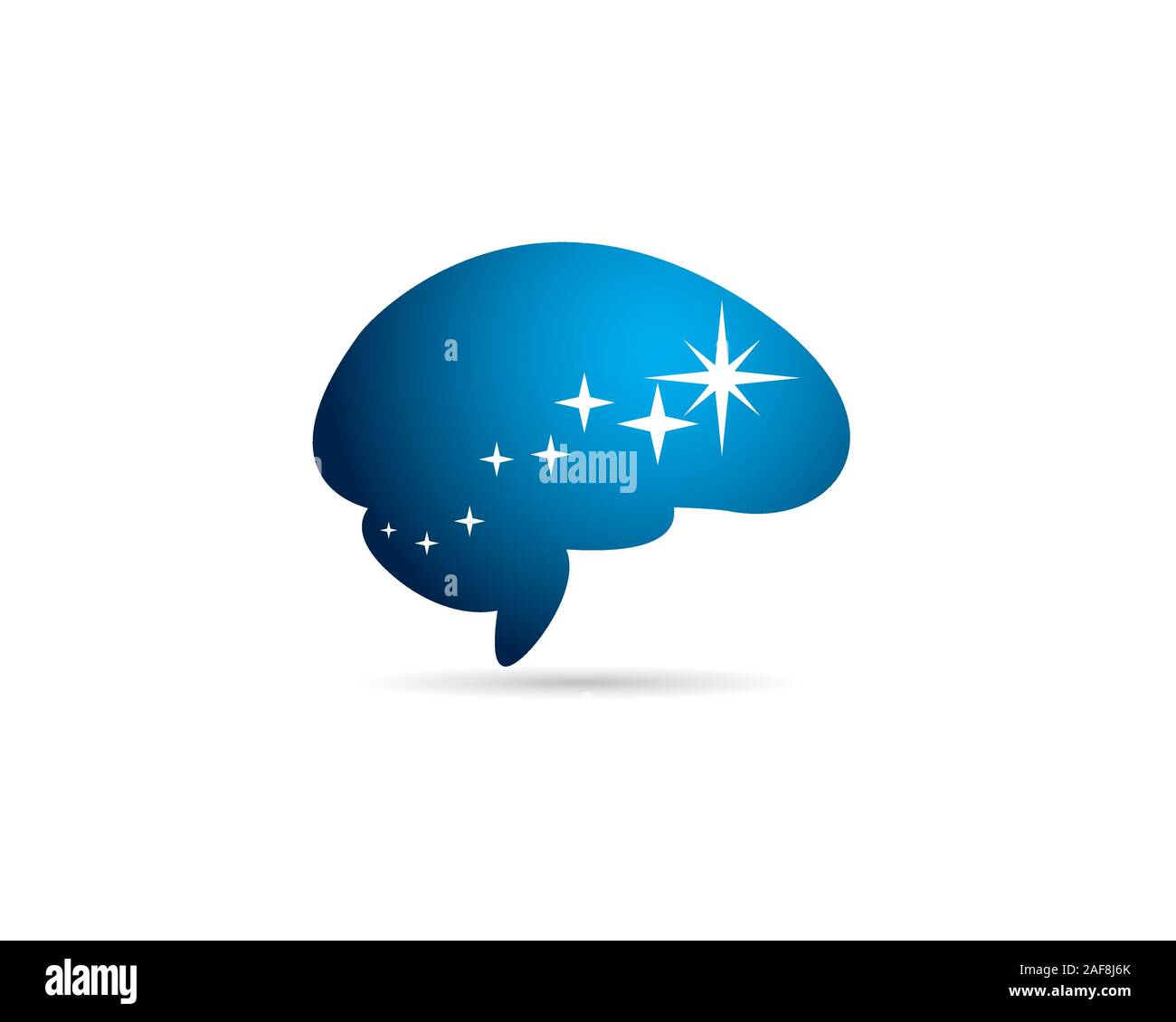 Simple blue brain shape with star sparkle increasing Stock Vector