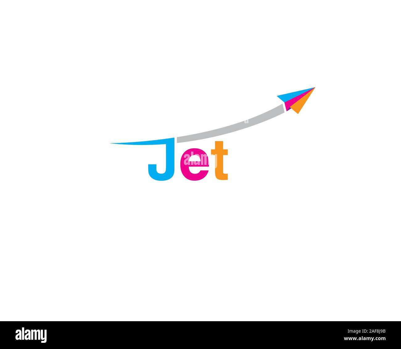 colorful word JET with paper plane flying trough Stock Vector