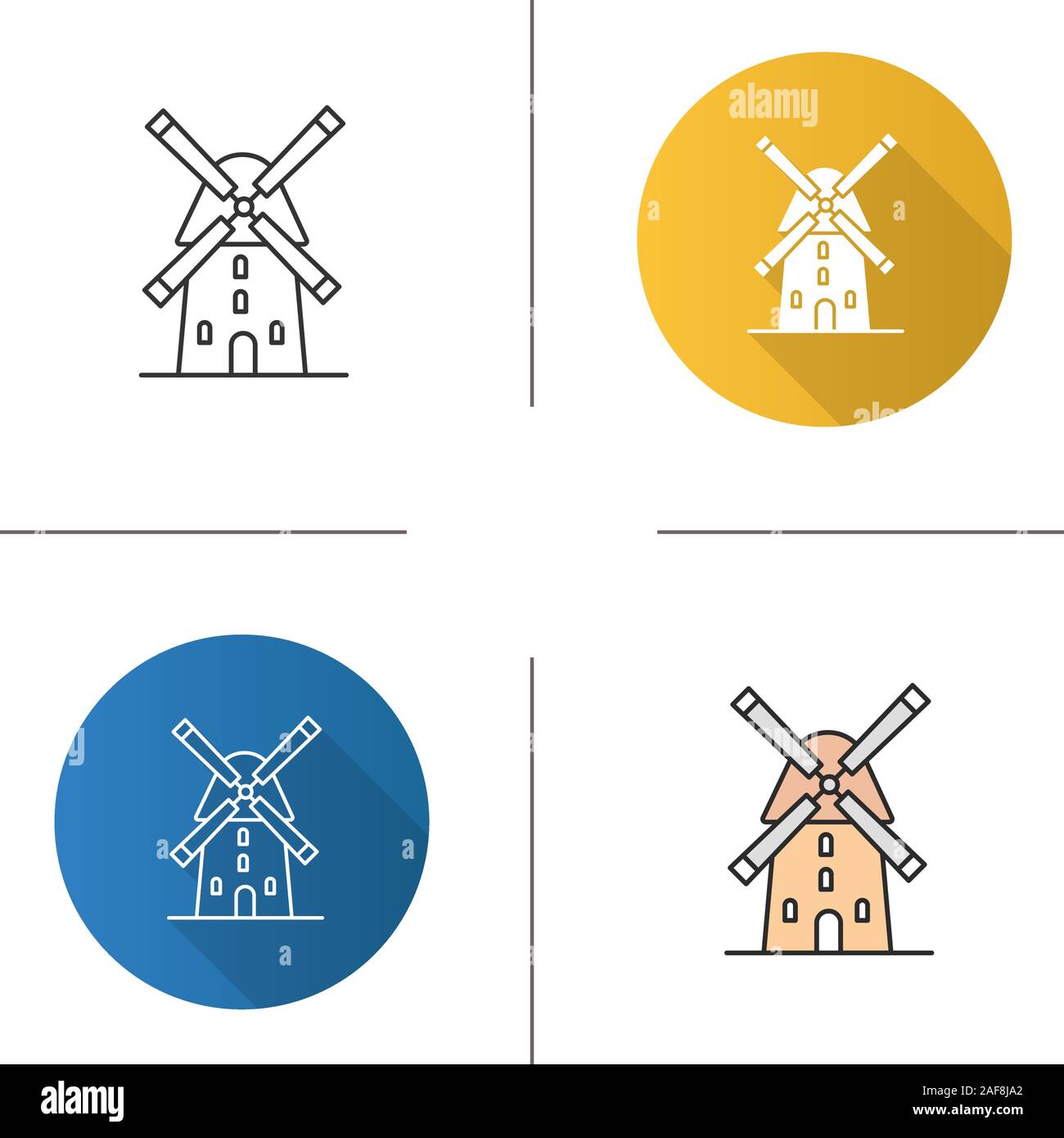 Windmill icon. Flat design, linear and color styles. Isolated vector illustrations Stock Vector