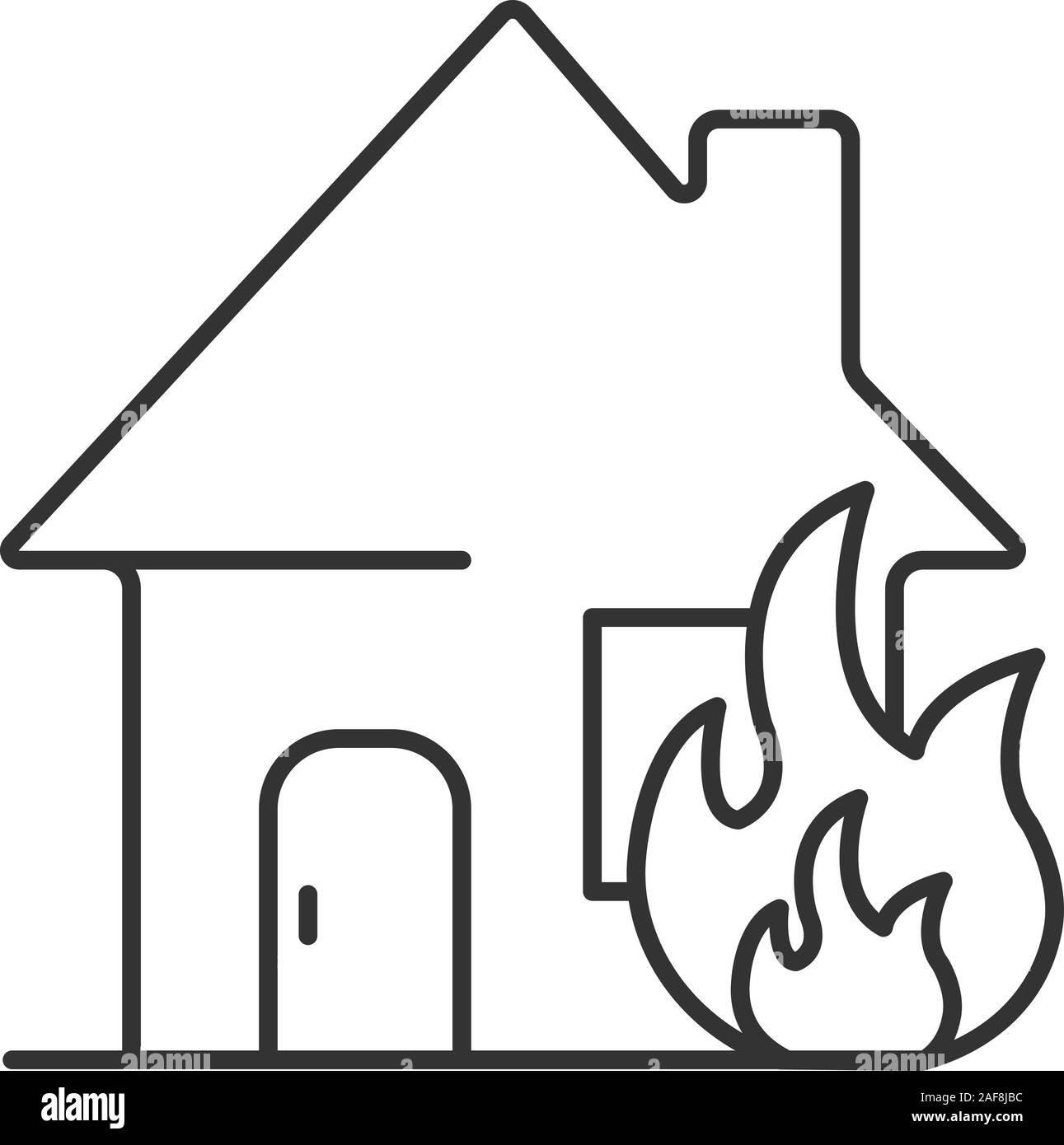 Burning house linear icon. Thin line illustration. House on fire ...