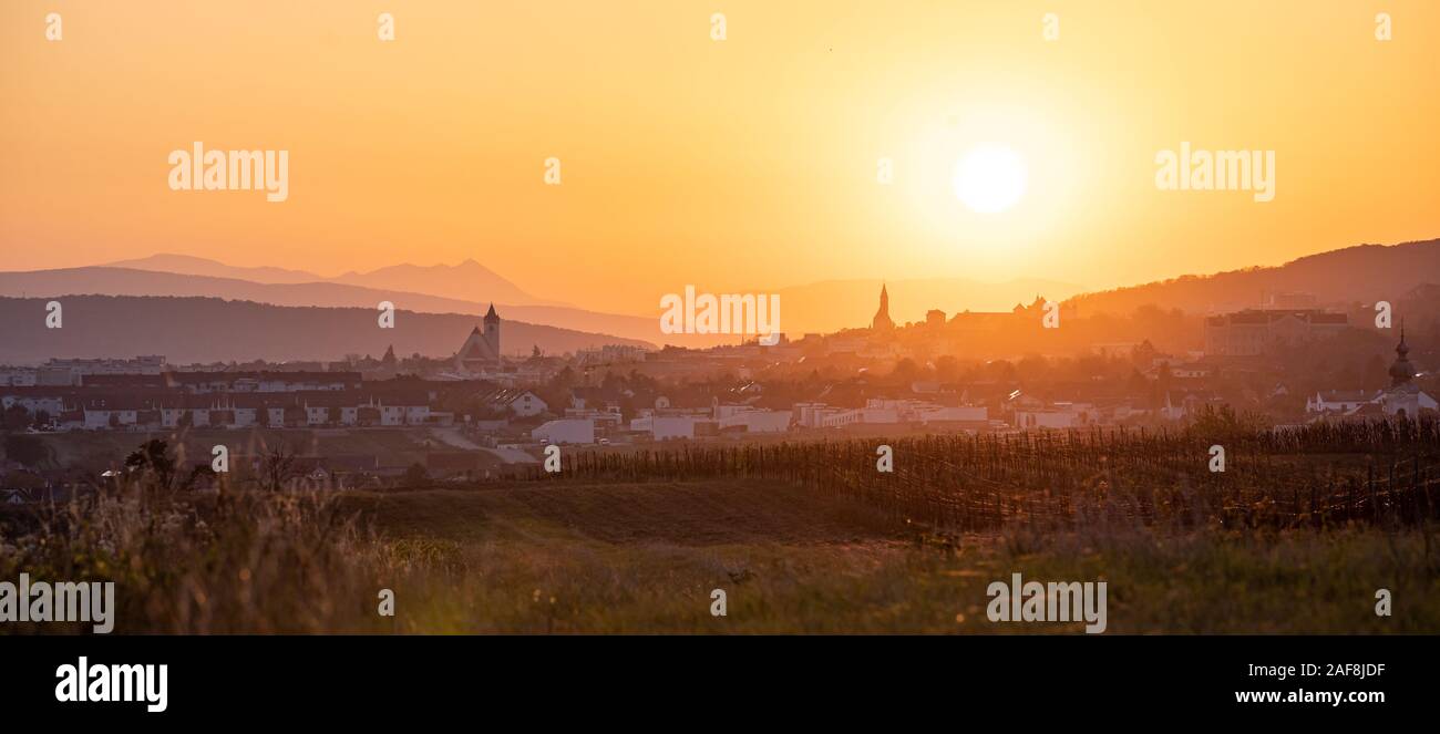 Panaoramic sunset view of Eisenstadt, Burgenland in Austria during golden hour Stock Photo