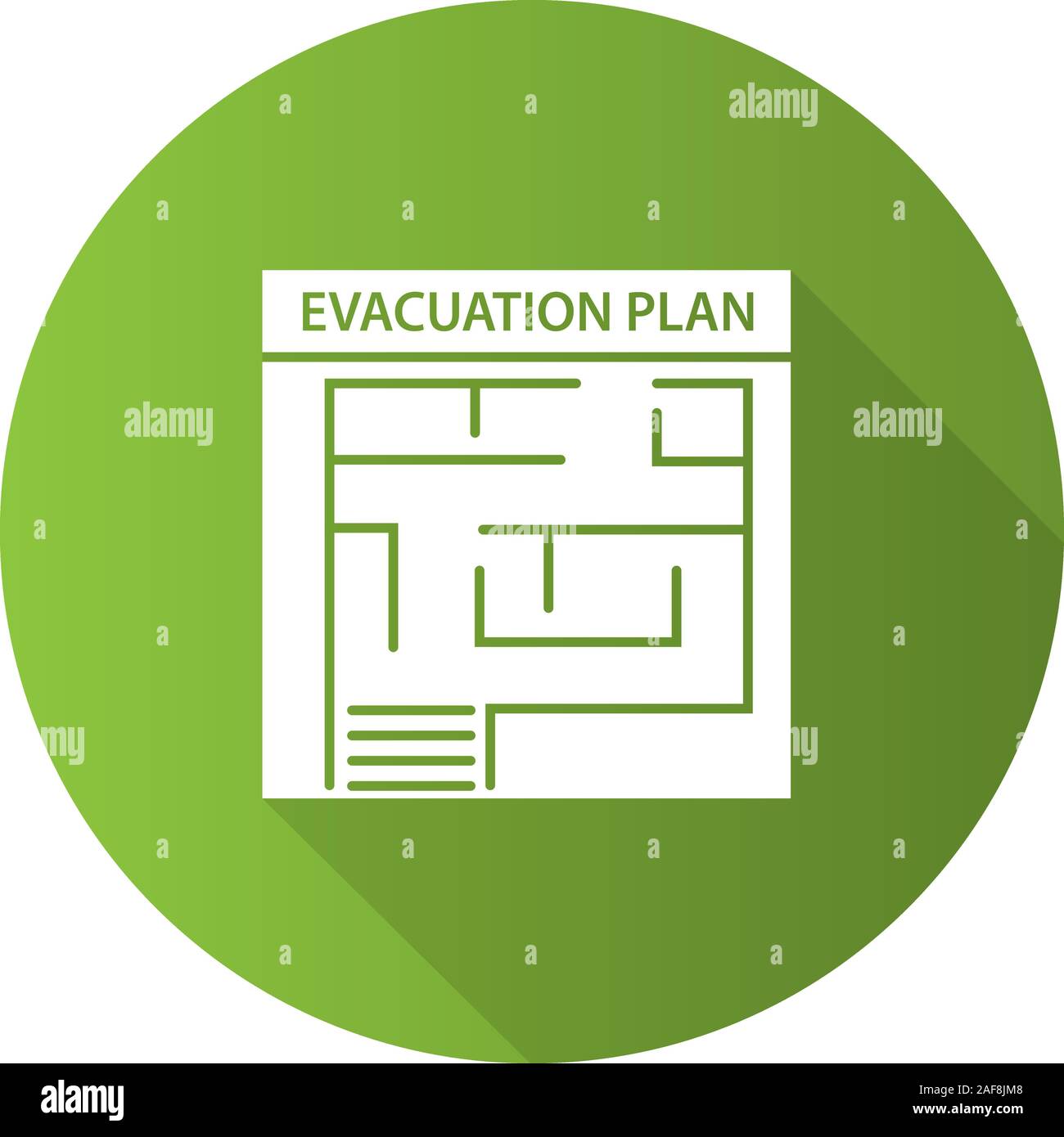 Evacuation plan flat design long shadow glyph icon. Fire escape plan. Vector silhouette