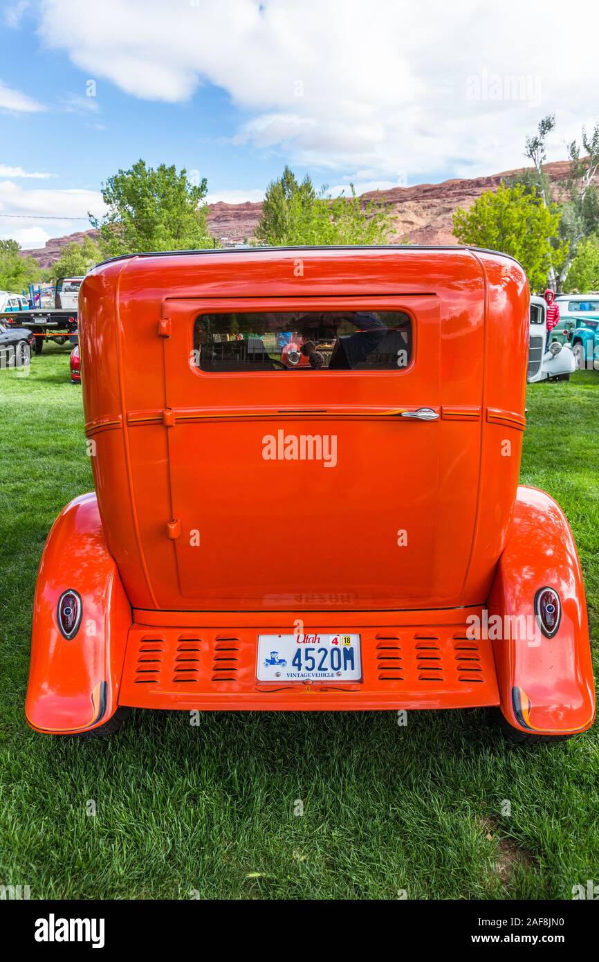A customized 1929 Ford Delivery Van in the Moab April Action Car Show