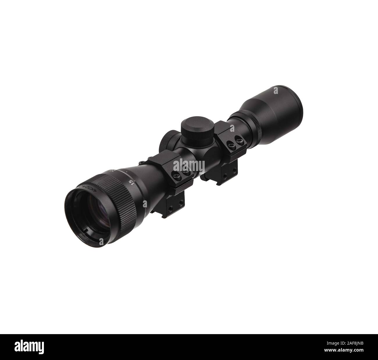 modern black optical scope for weapon isolated on white. sight scope ...