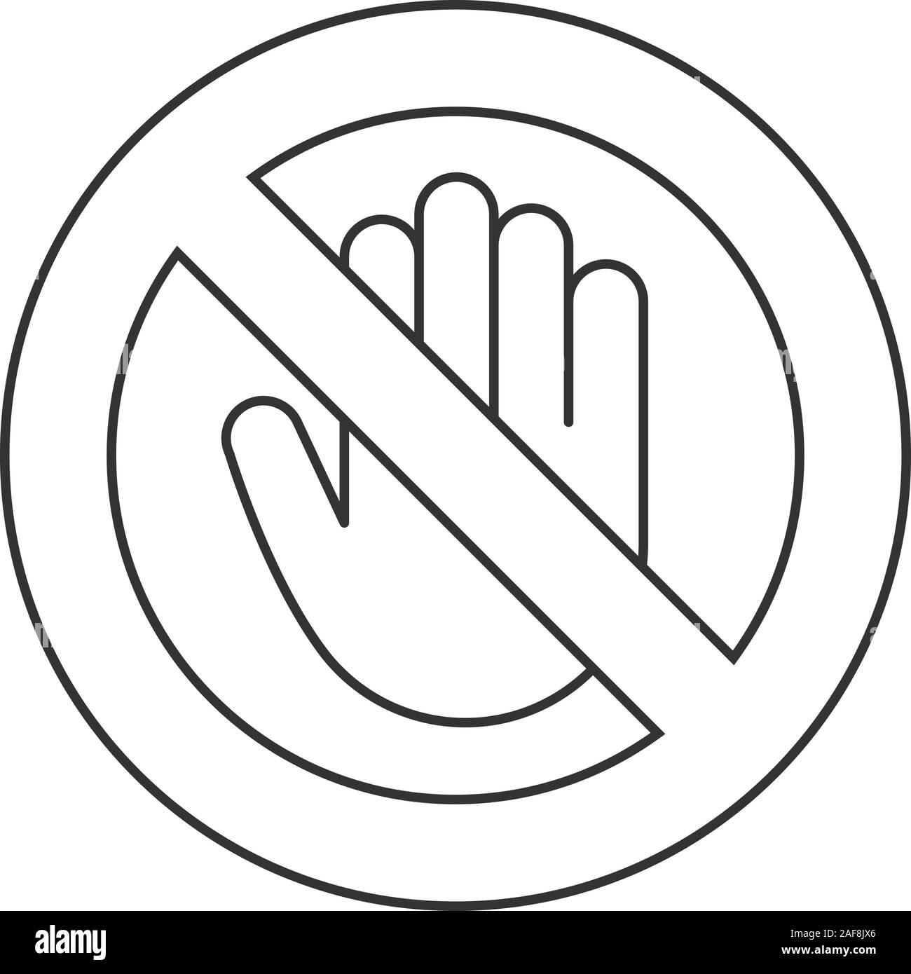 Forbidden sign with stop hand linear icon. No entry prohibition. Do not