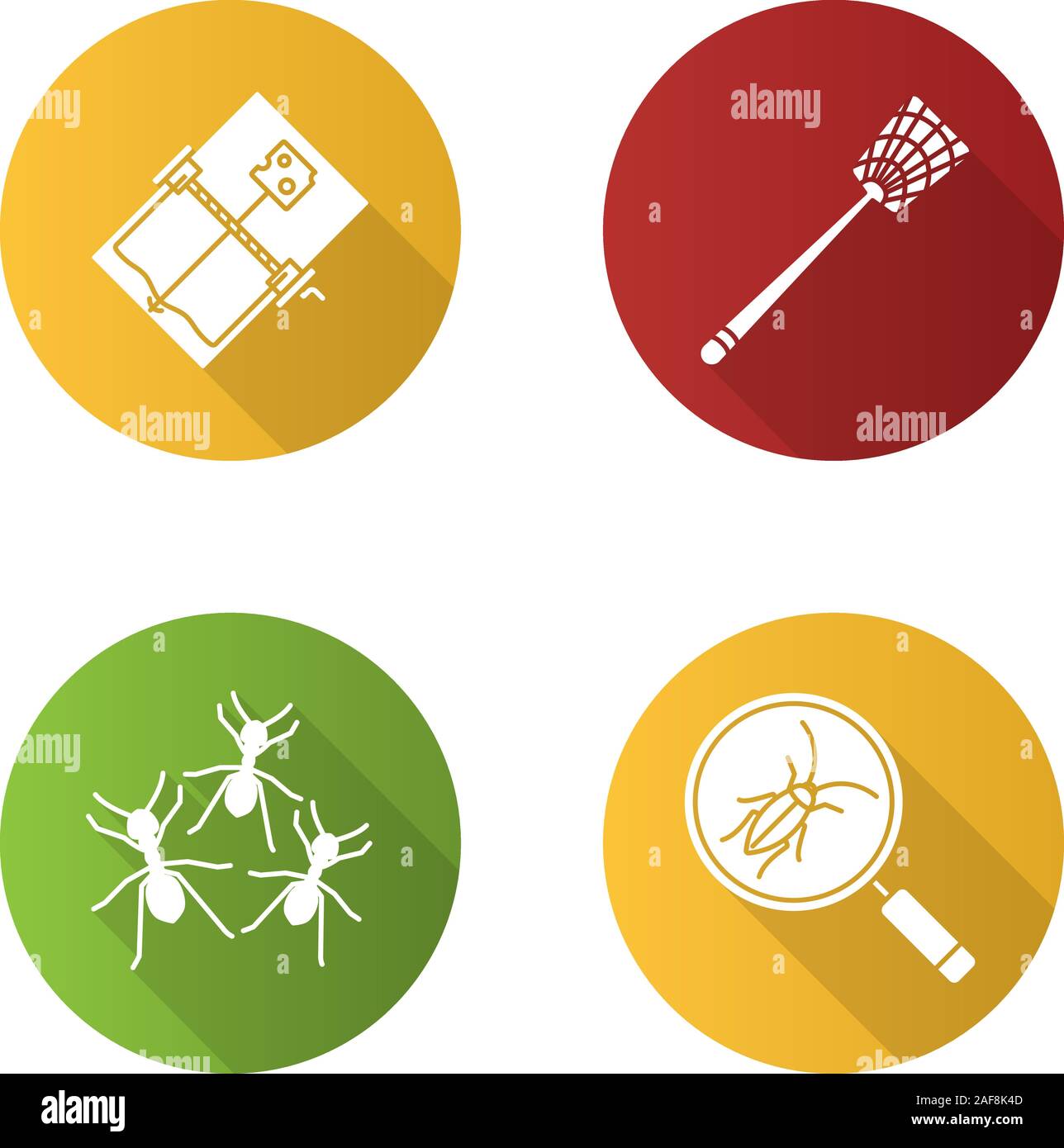 Pest control flat design long shadow glyph icons set. Cockroach ...