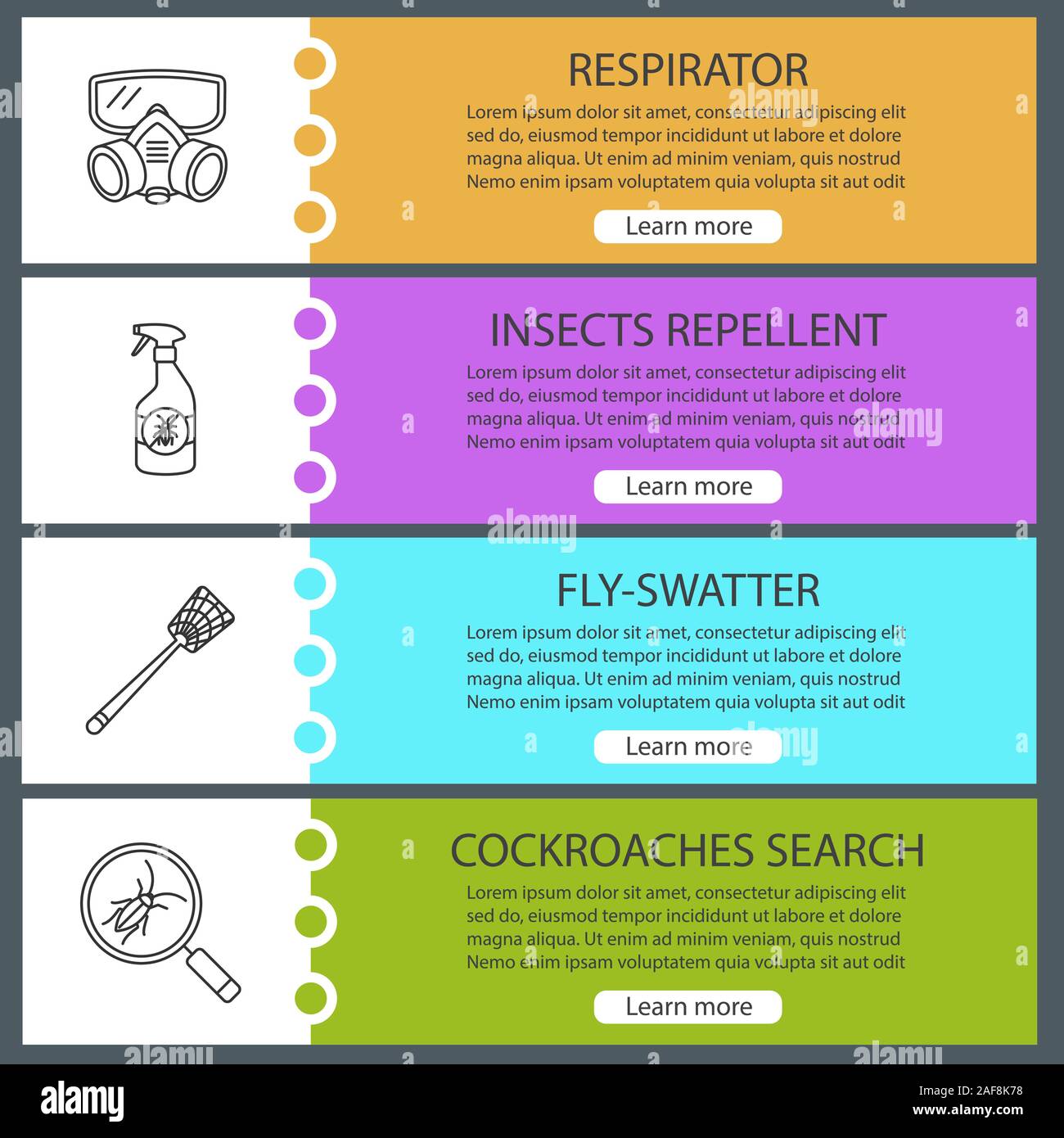 Pest control web banner templates set. Respirator, insects repellent