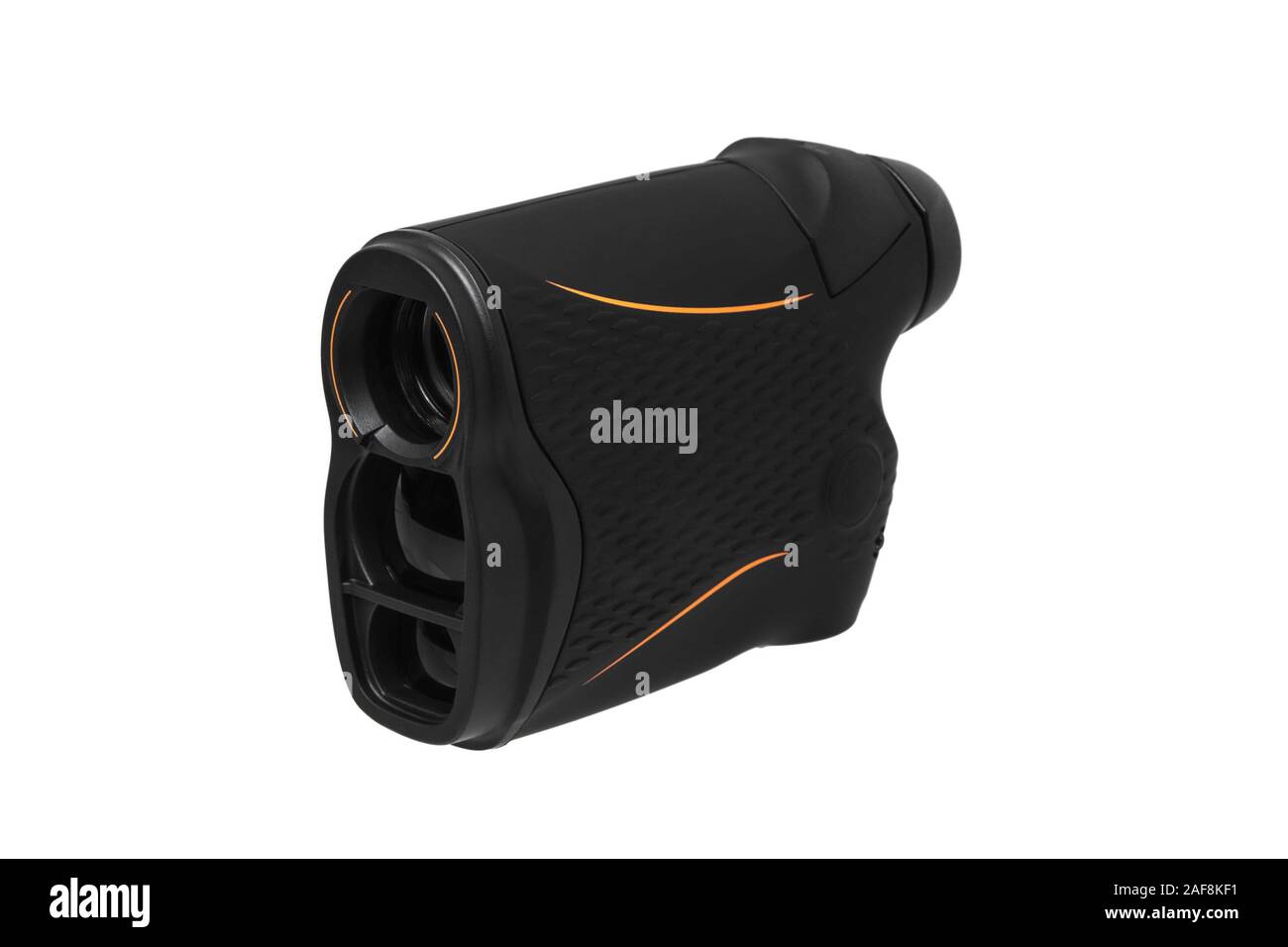Modern optical range finder isolated on white background. Isolated black plastic rangefinder