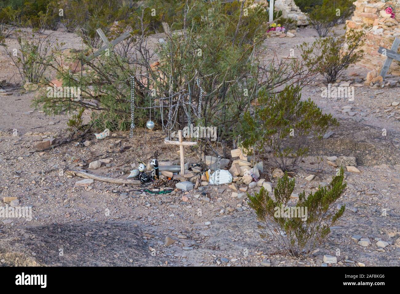 Terlingua, Texas.  Unnamed but not Unknown Grave in Terlingua Cemetery, dating from early 1900s, still in use. Stock Photo