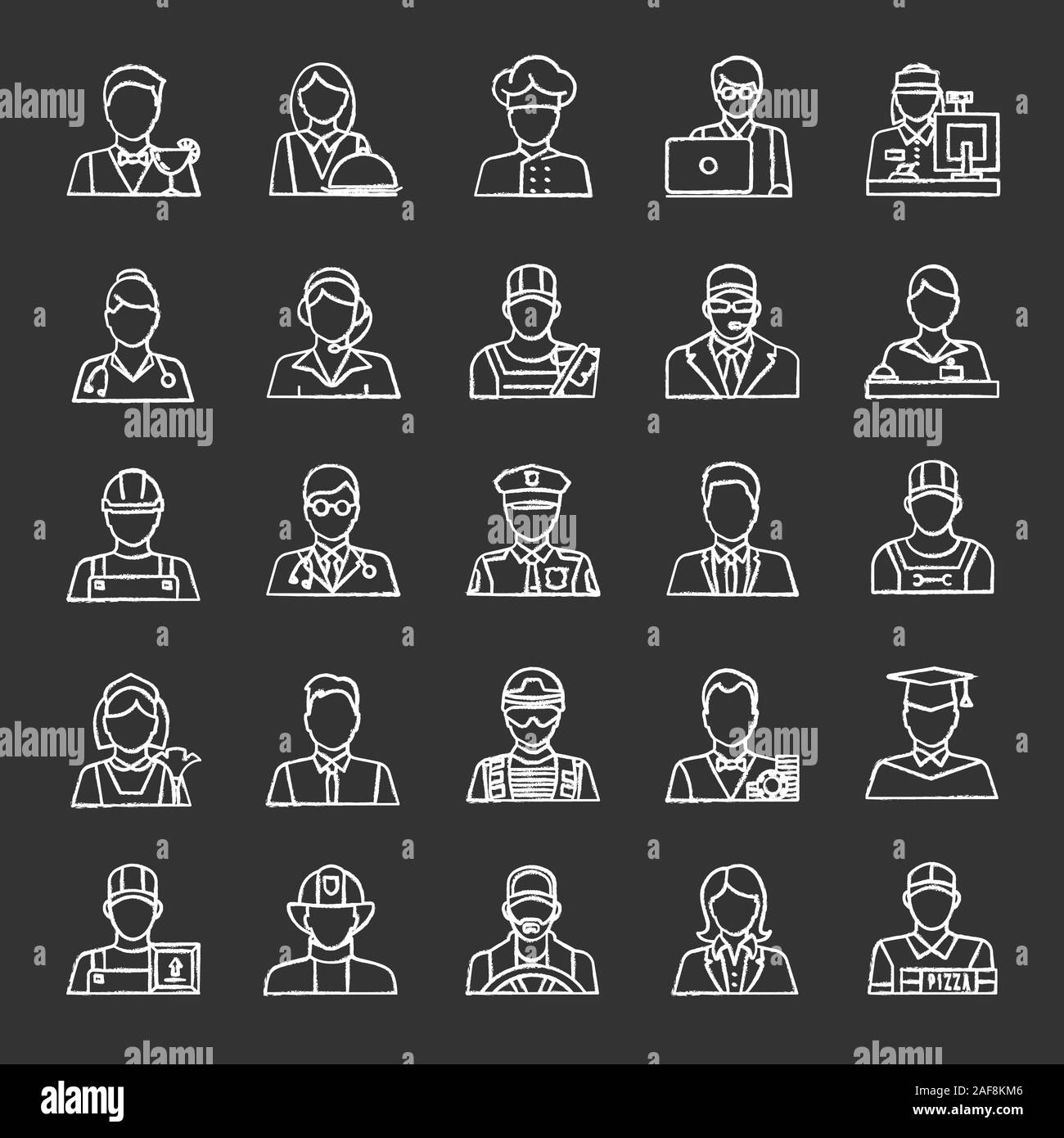 Professions chalk icons set. Occupations. Workers. Isolated vector ...
