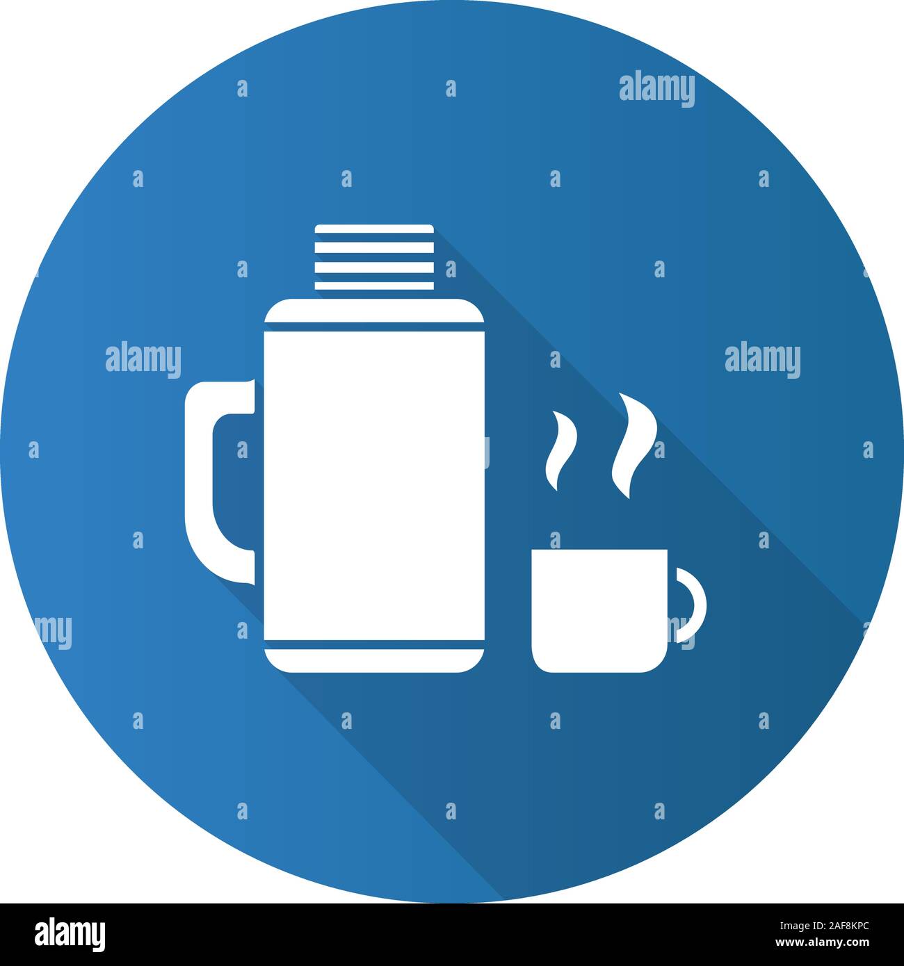 Thermos with cup flat design long shadow glyph icon. Hot drink. Vector silhouette illustration Stock Vector