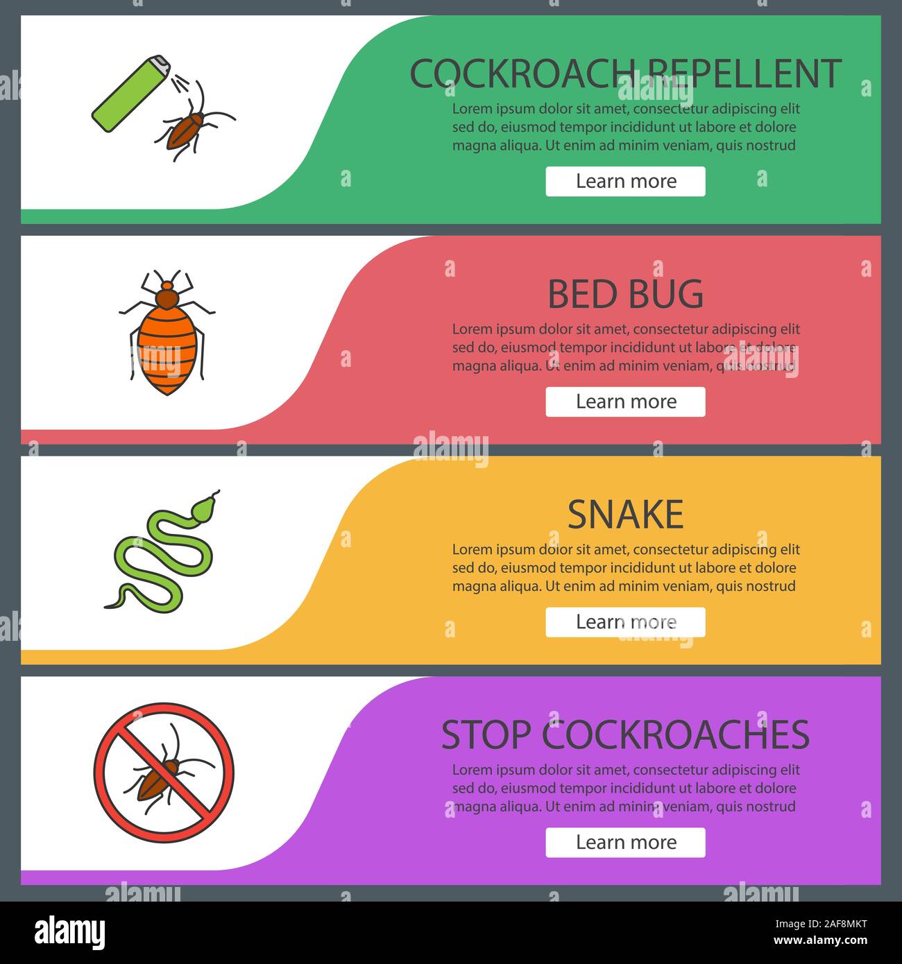 Pest control web banner templates set. Cockroach repellent, bed bug ...