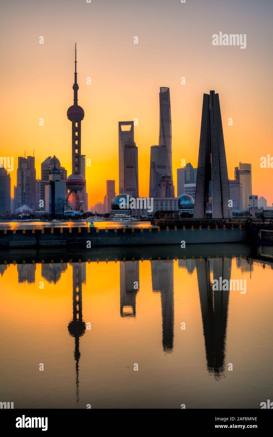 Shanghai city skyline, view of the skyscrapers of Pudong and huangpu ...
