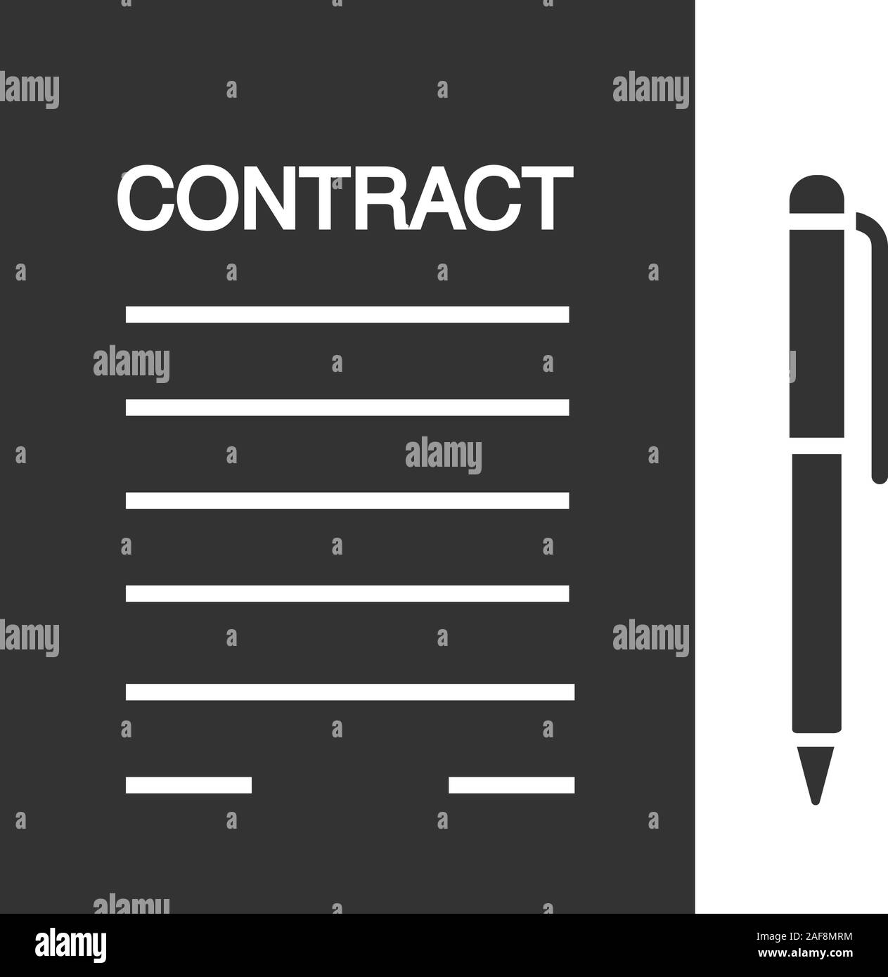 Business agreement, contract glyph icon. Document paper with pen ...