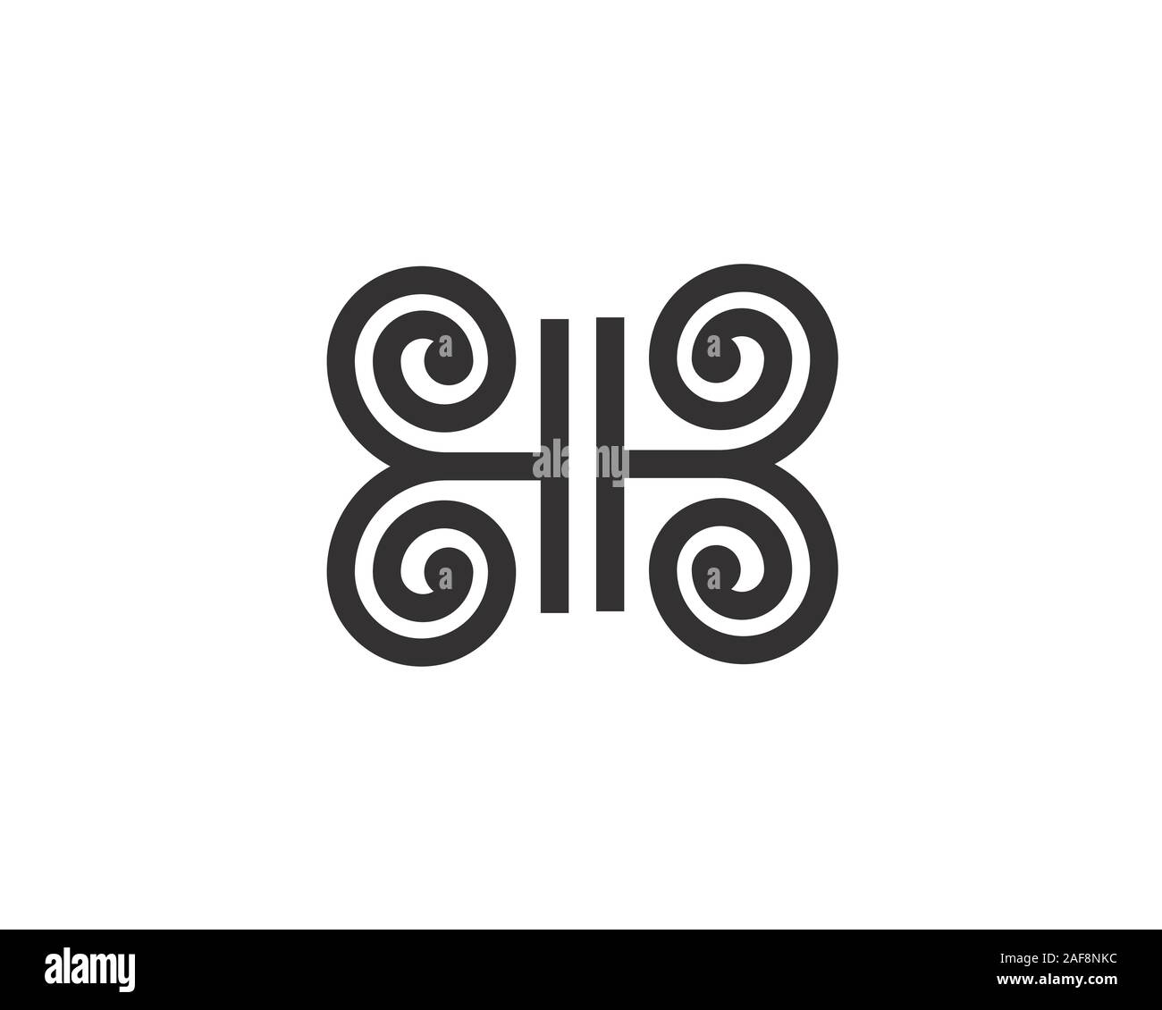 initial letter b h forming a butterfly with floral wings Stock Vector
