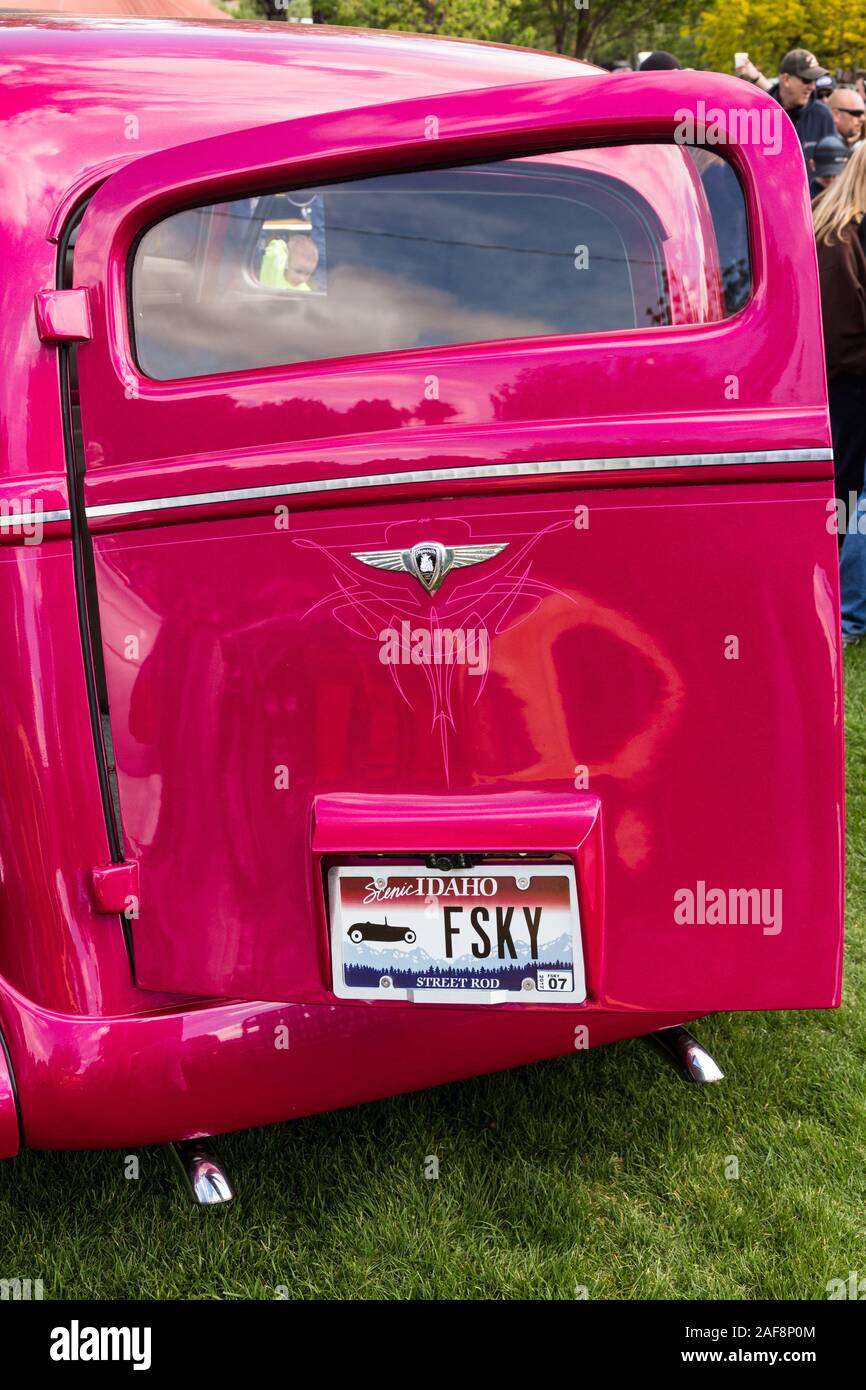 A restored and modified 1937 Plymouth Delivery Van in the Moab April