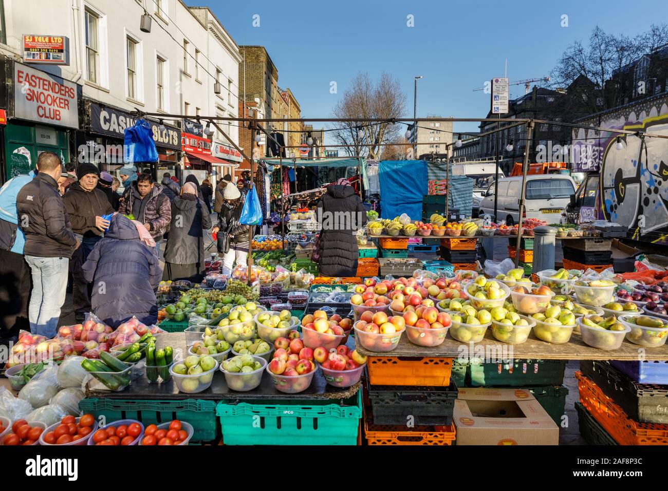 Whitechapel Market, outdoor daily fruit and vegetable market stall