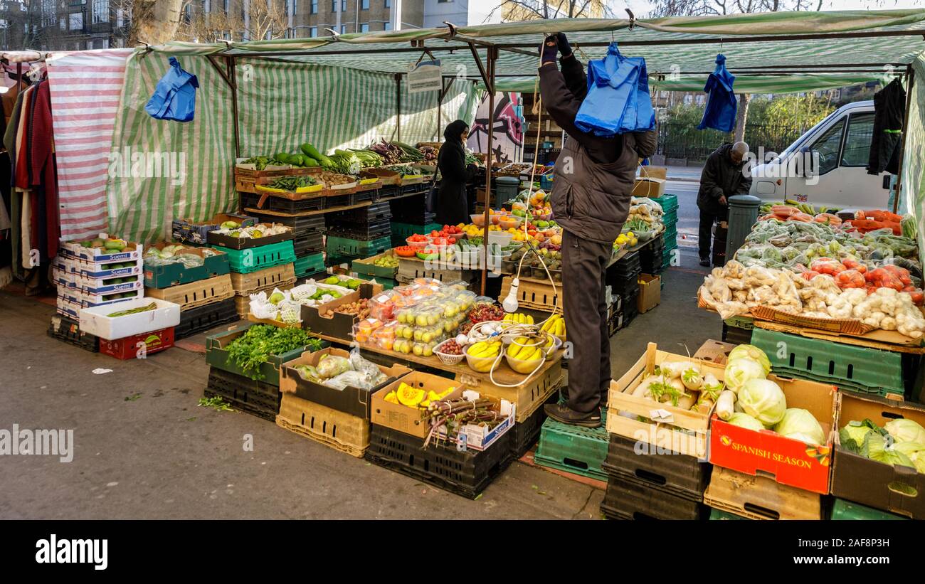 Whitechapel Market, outdoor daily fruit and vegetable market stall