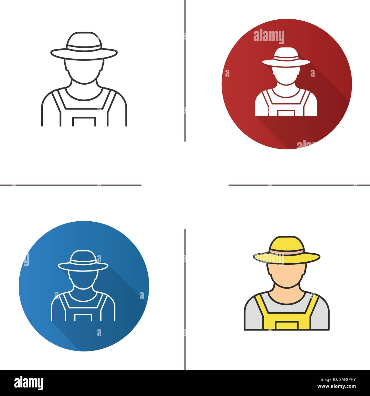 Farmer icon. Agricultural worker. Flat design, linear and color styles ...