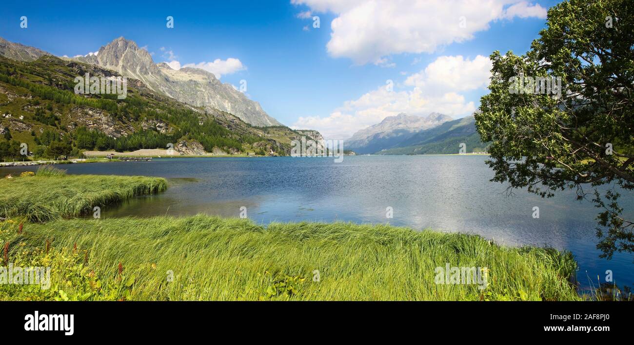 Walking around Sils Lake on Engadine Valley (Switzerland - Europe). Lej da Segl; 1799 m. (Sils Lake) - Engadine Valley  - Switzerland - Europe. Stock Photo
