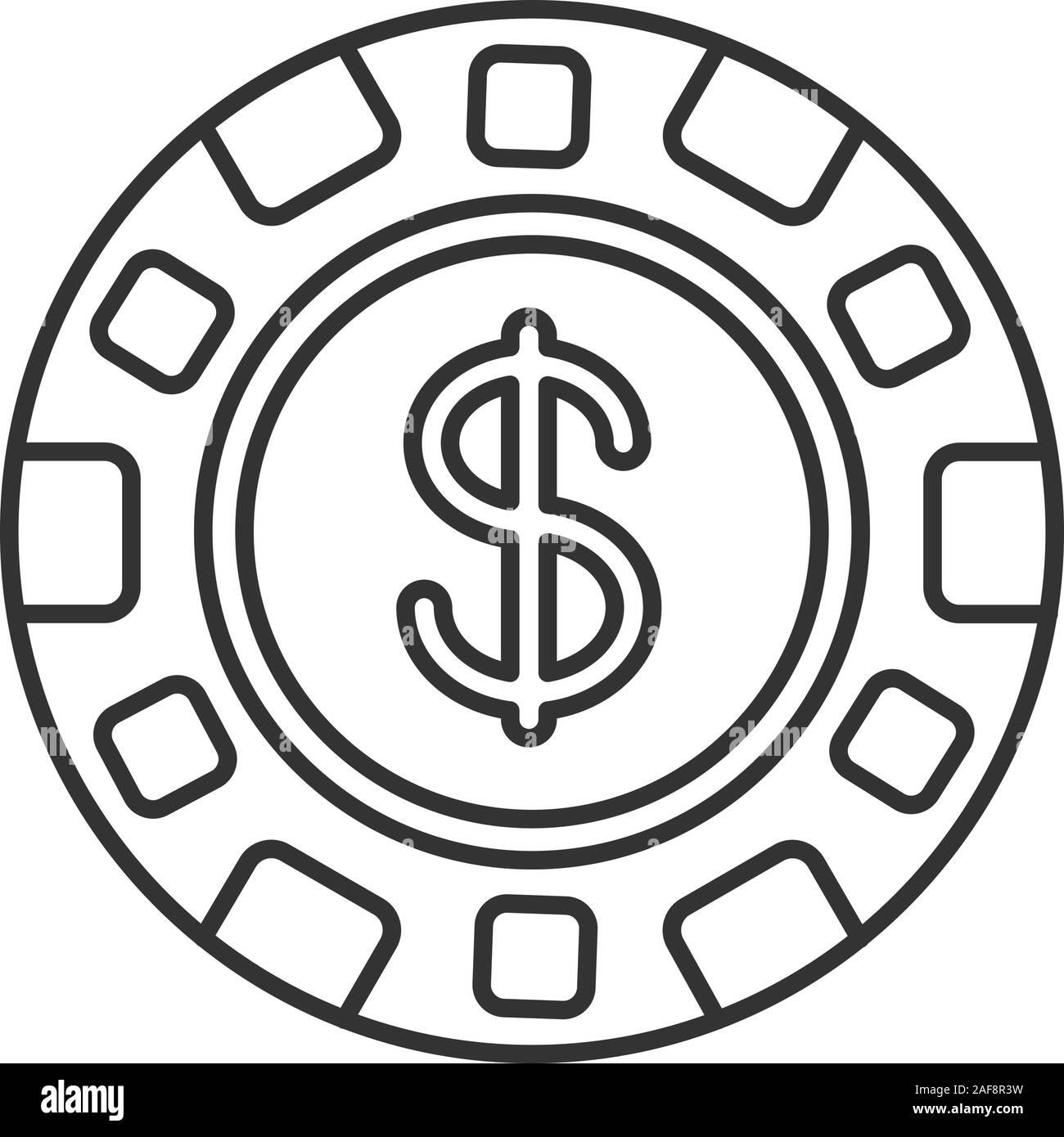Casino chip linear icon. Gambling token. Thin line illustration. Casino