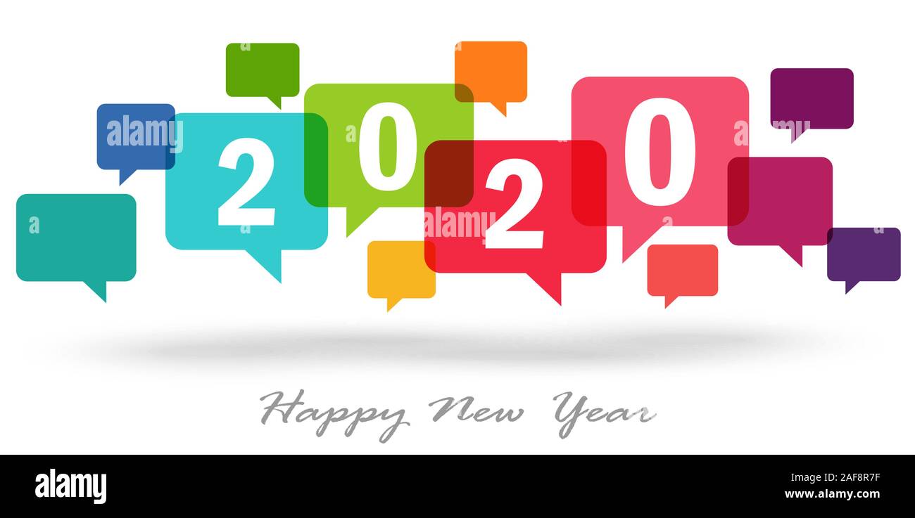 new year greetings with colored speech bubbles and text 2020 Stock Vector