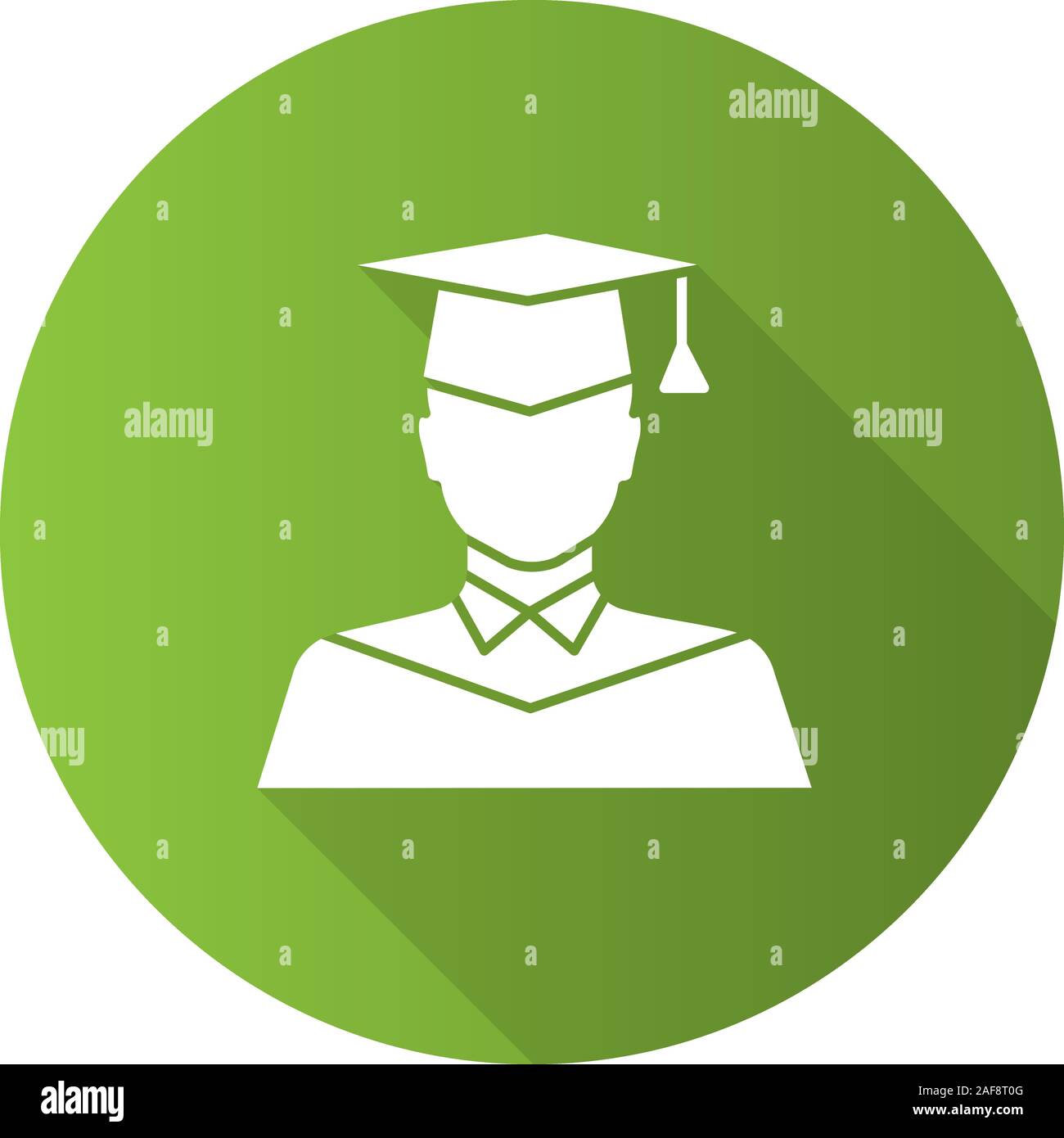 Graduate student flat design long shadow glyph icon. Person in academic dress. Vector silhouette illustration Stock Vector