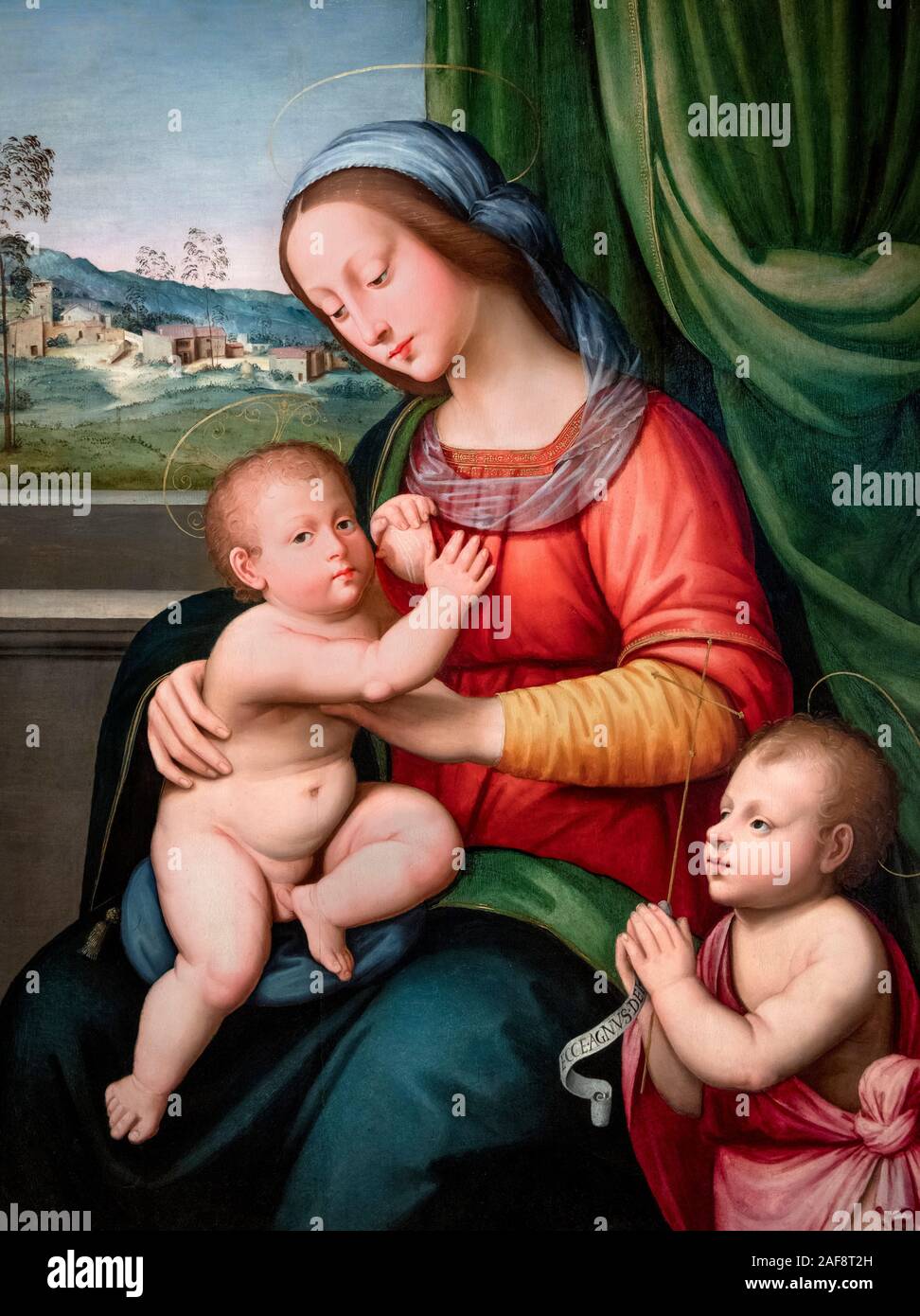 Madonna and Child with Infant St. John the Baptist  by Antonio del Ceraiolo ( active c.1524), oil on panel, c.1520 Stock Photo