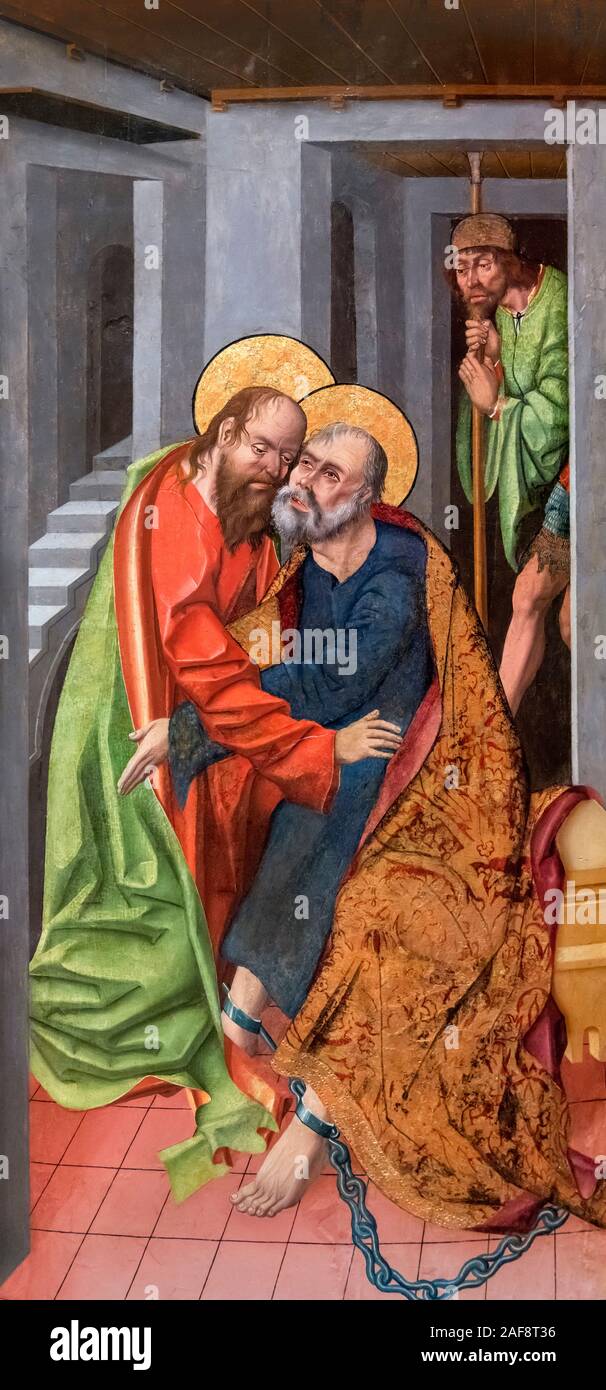 Saint Paul Visiting Saint Peter in Prison by Fernando Gallego (1468-1507), oil and tempera on panel, c. 1500 Stock Photo