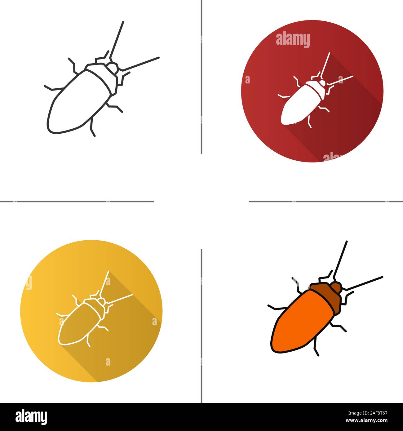 Cockroach icon. Flat design, linear and color styles. Isolated vector ...