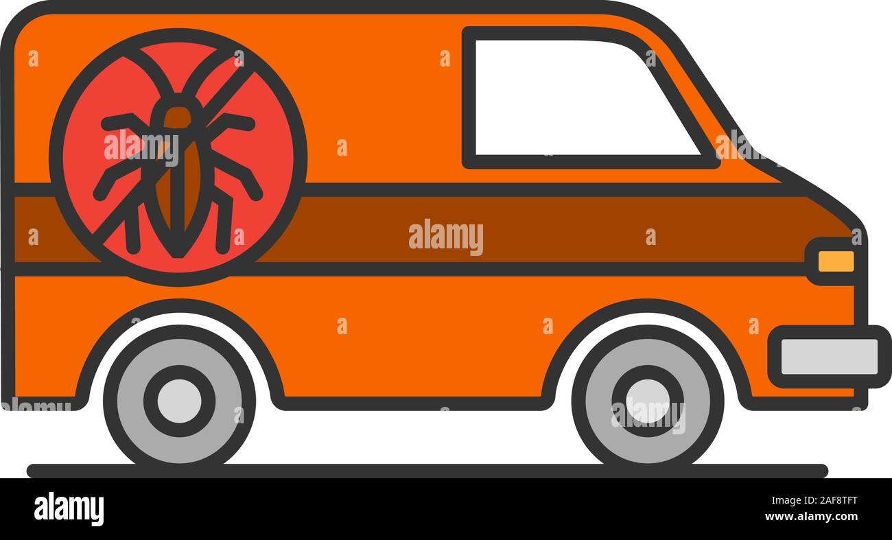 Exterminator mini bus car color icon. Pest control service. Isolated