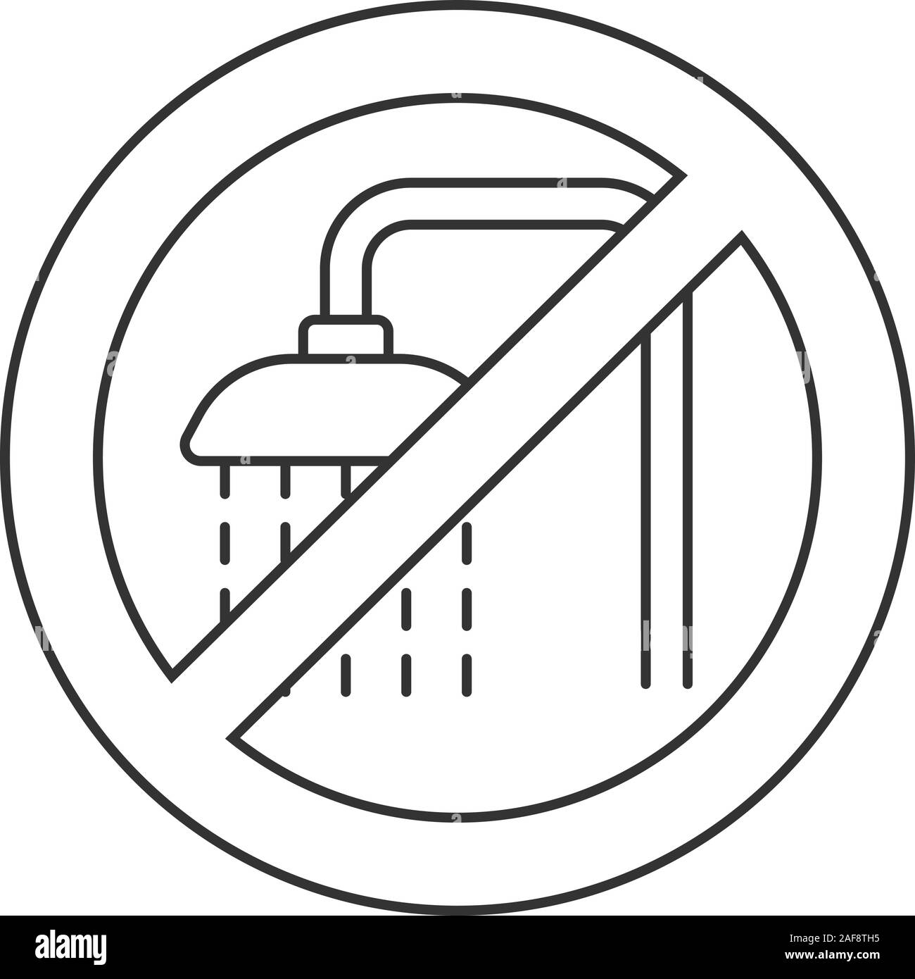 Forbidden sign with shower faucet linear icon. Thin line illustration
