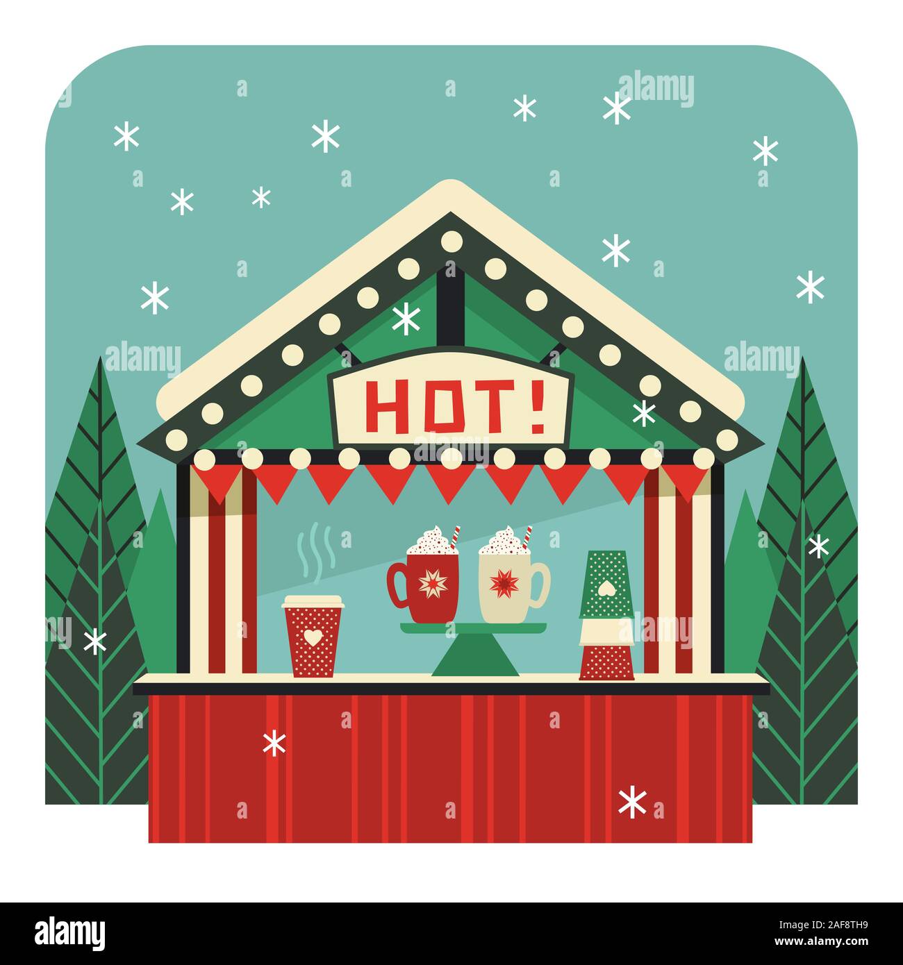 Hot drinks street stall flat color vector icon Stock Vector