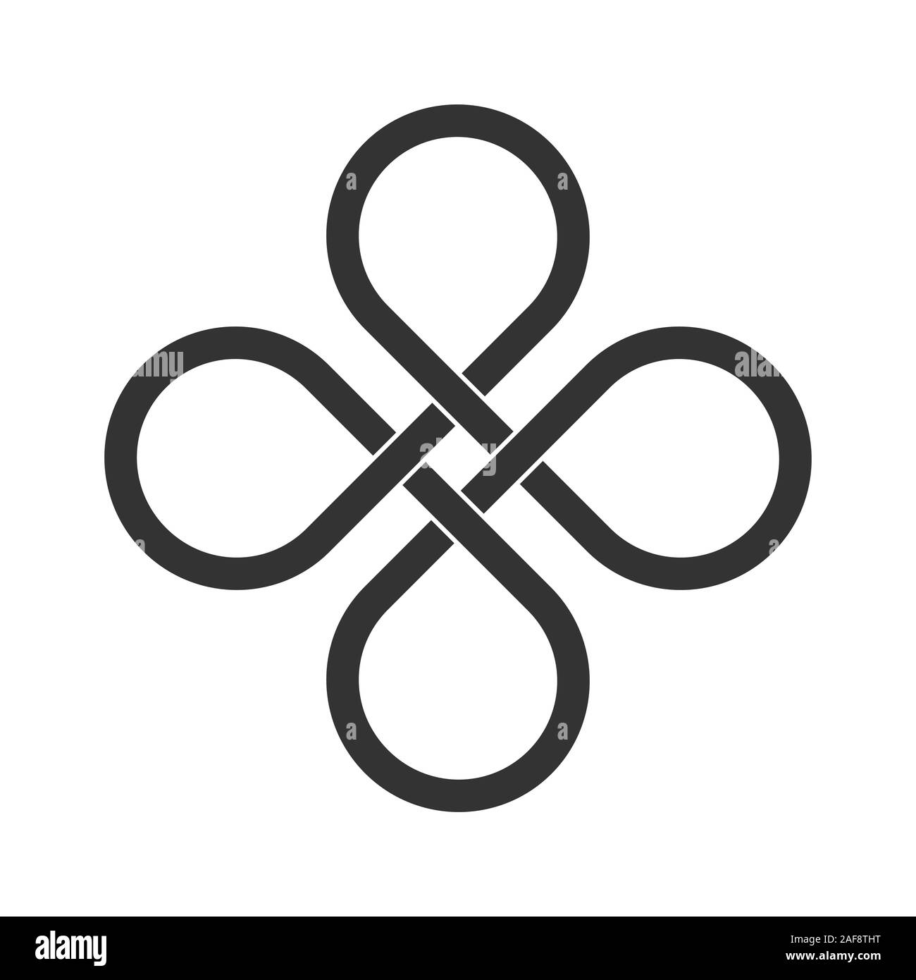 Infinite loop icon. Clover leaf knot. Endless loop sign. Celtic interlocking knot. Old ornament strip. Eternity line. Interconnected circular shapes. Stock Vector
