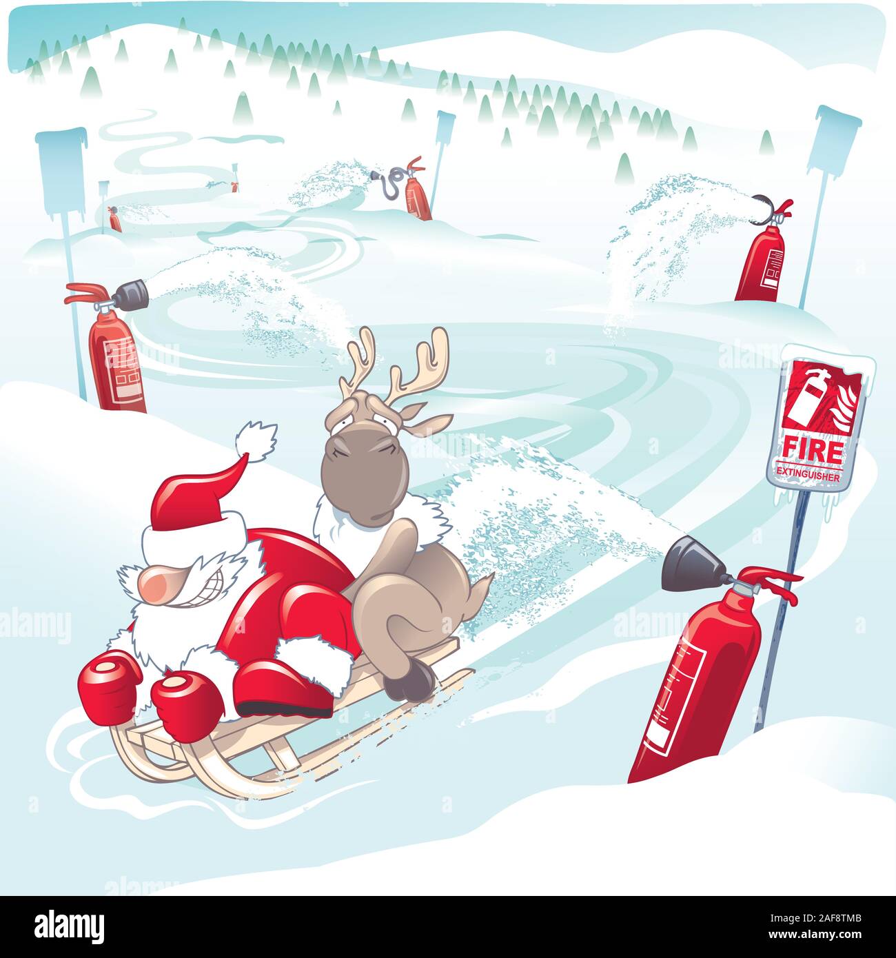 Santa Claus and a reindeer on a sledding Stock Vector
