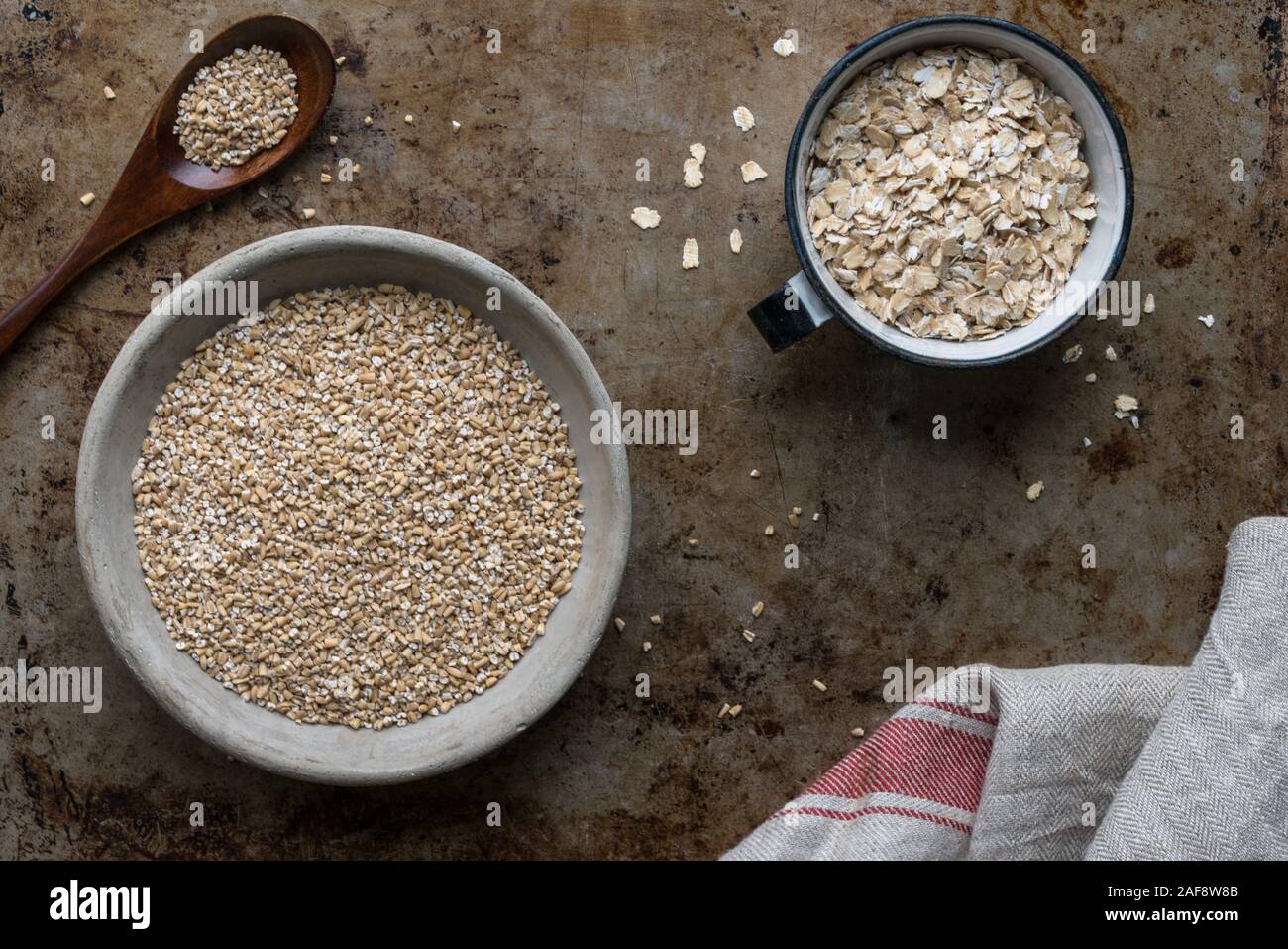 Steel Cut Oats and Rolled Oats Stock Photo Alamy